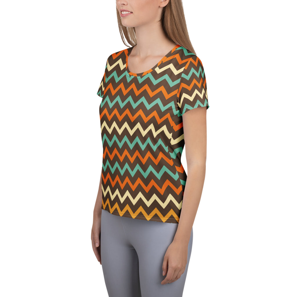 Women’s Retro Chevron Athletic T-Shirt - Lightweight Moisture Wicking Workout Top With UPF 50+