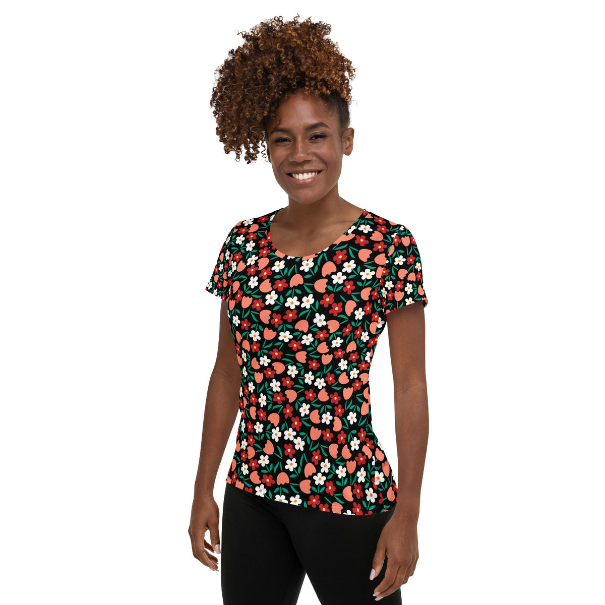Women’s Strawberry Floral Athletic T-Shirt - Lightweight Moisture Wicking Workout Top With UPF 50+