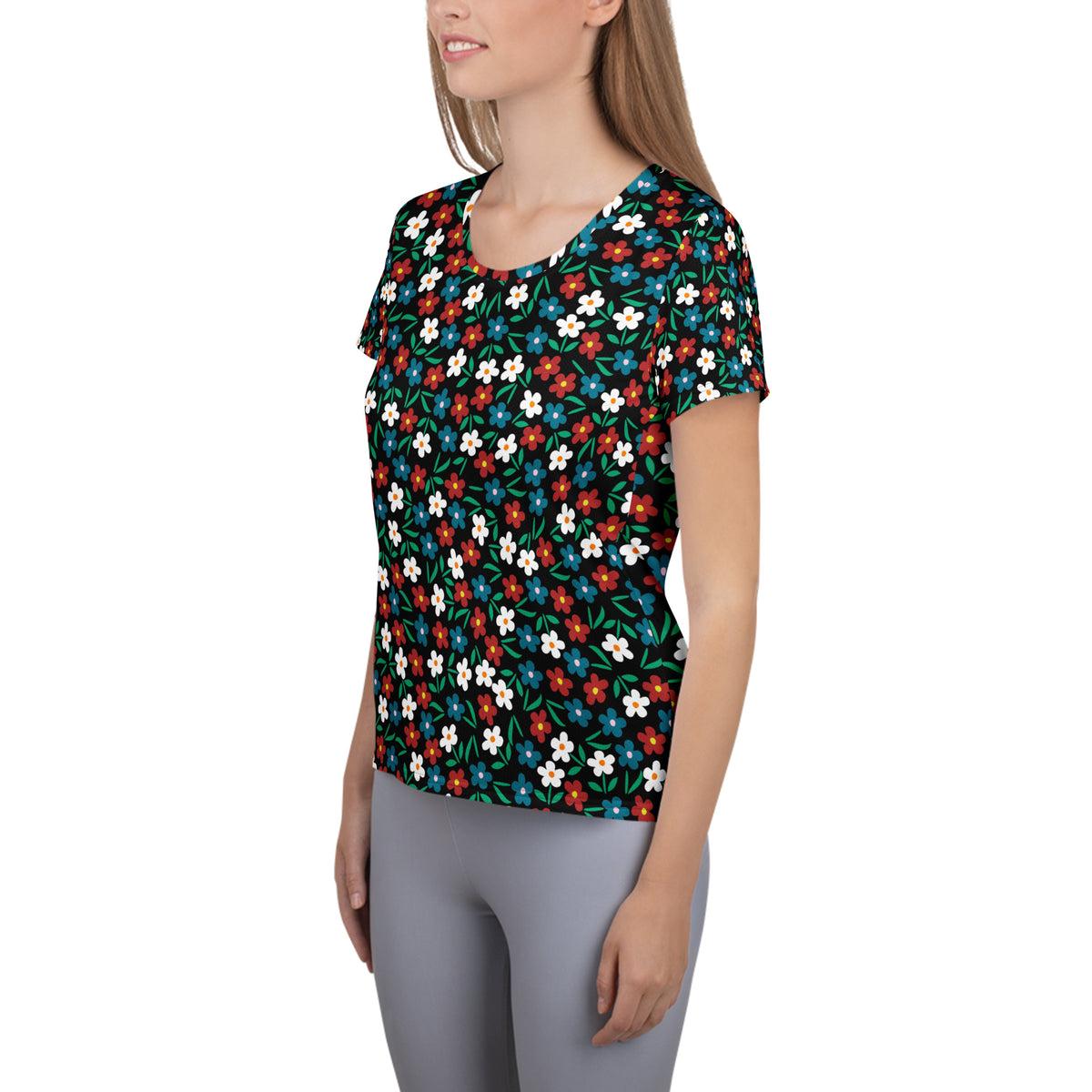 Women’s Colorful Wildflower Athletic T-Shirt - Lightweight Moisture Wicking Workout Top With UPF 50+