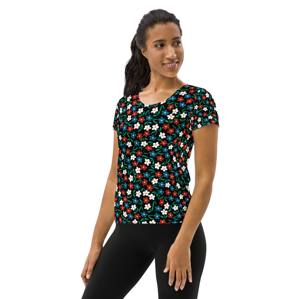 Women’s Colorful Wildflower Athletic T-Shirt - Lightweight Moisture Wicking Workout Top With UPF 50+