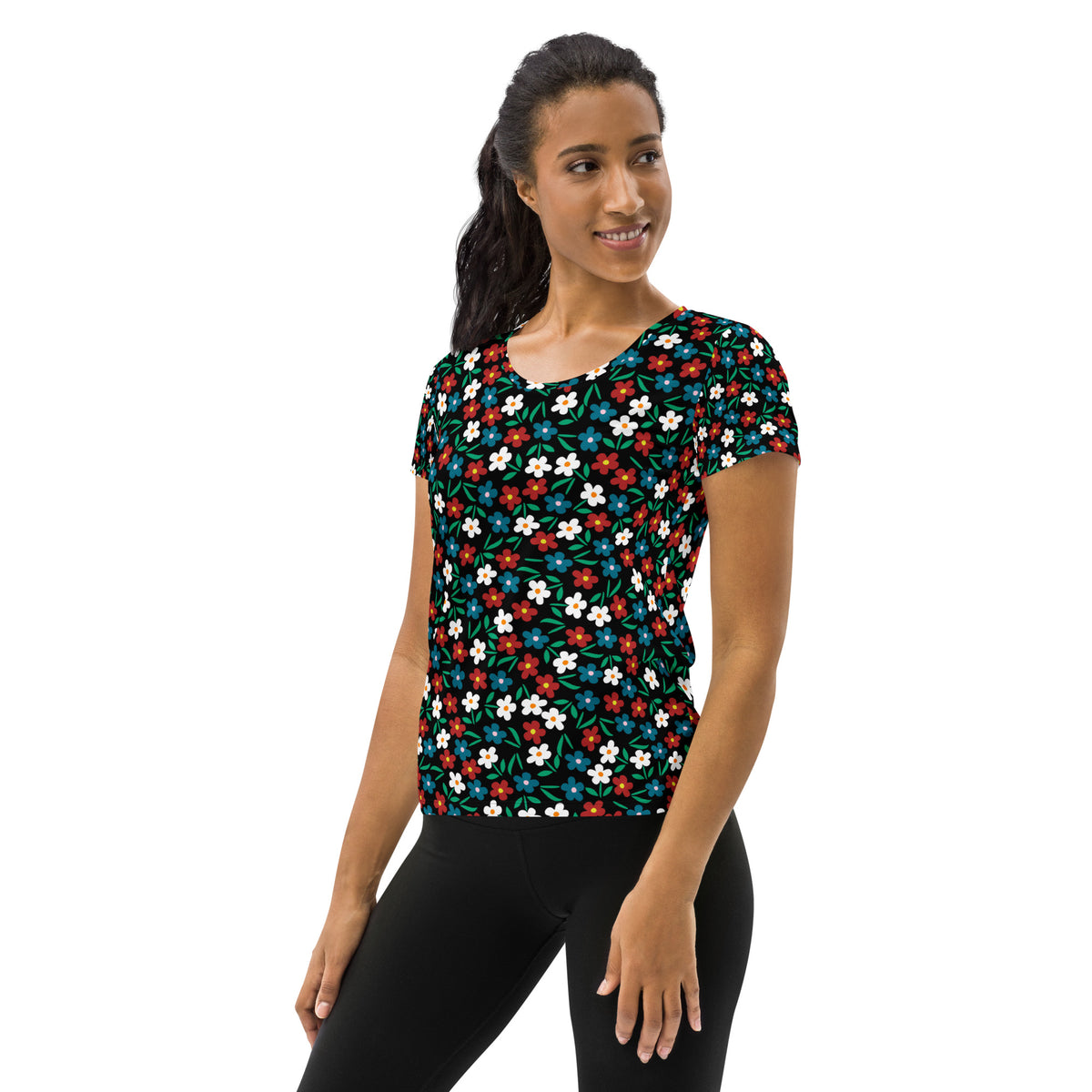 Women’s Colorful Wildflower Athletic T-Shirt - Lightweight Moisture Wicking Workout Top With UPF 50+