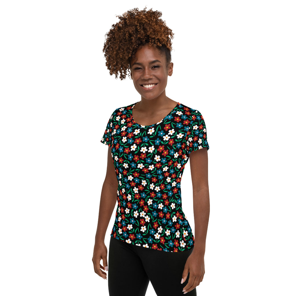 Women’s Colorful Wildflower Athletic T-Shirt - Lightweight Moisture Wicking Workout Top With UPF 50+