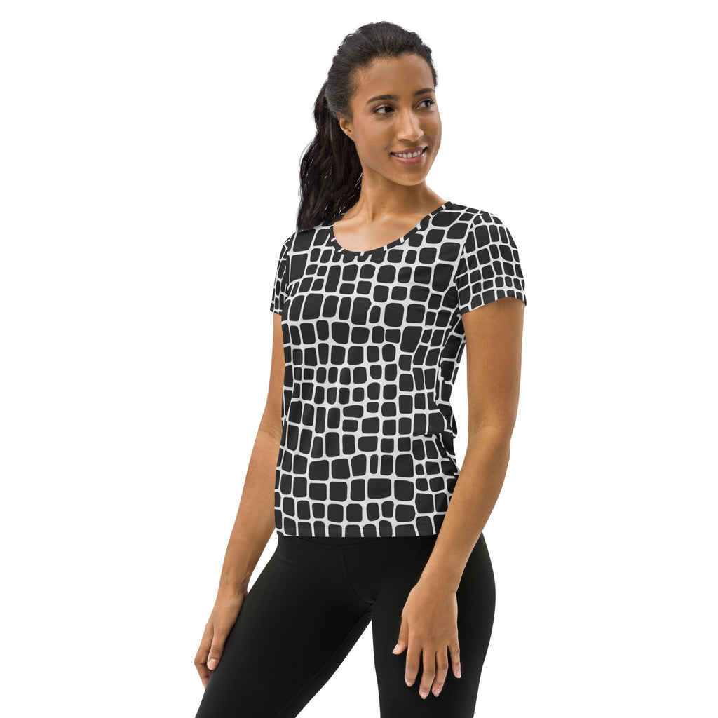 Women’s Black Reptile Print Athletic T-Shirt - Lightweight Moisture Wicking Workout Top With UPF 50+