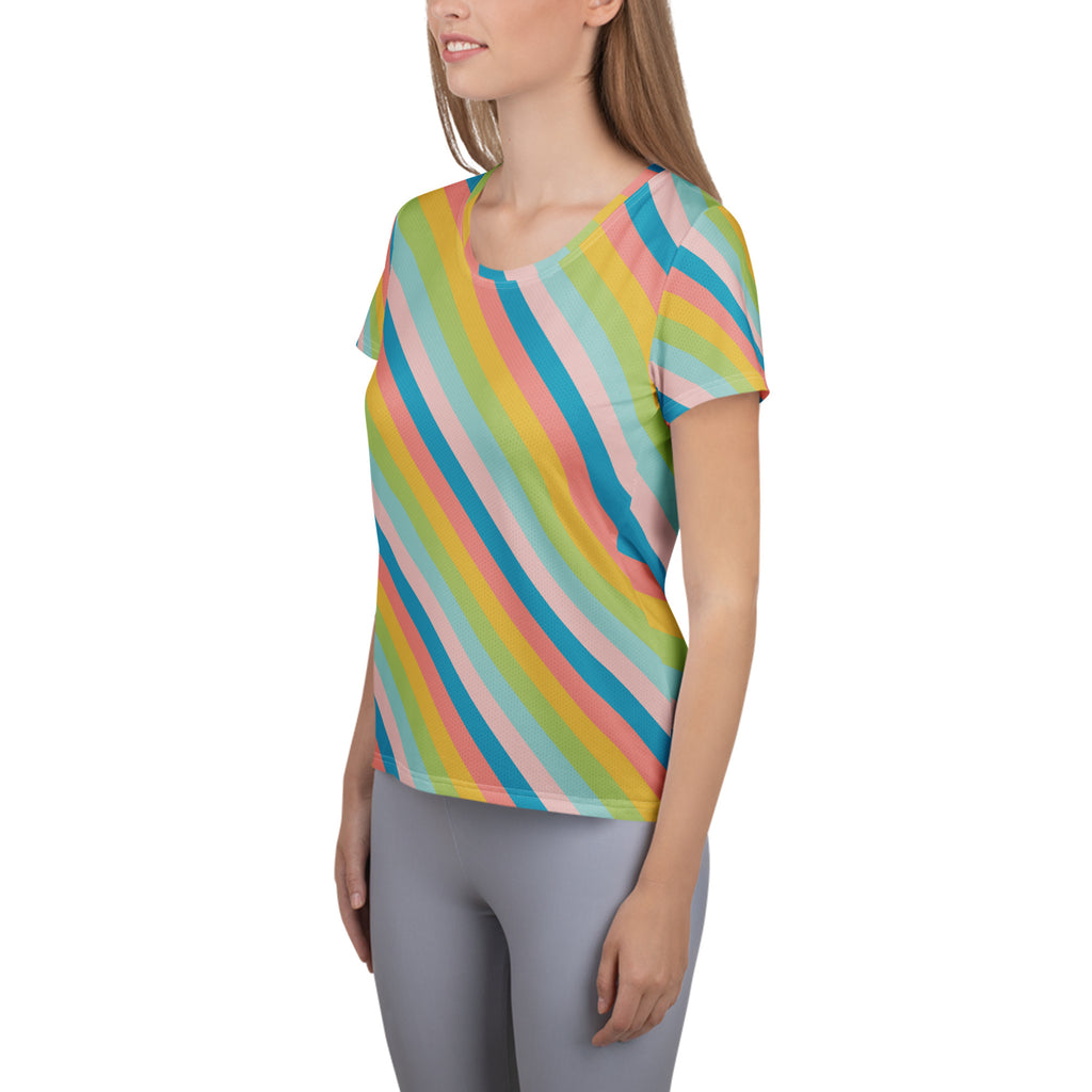 Women’s Colorful Diagonal Athletic T-Shirt - Lightweight Moisture Wicking Workout Top With UPF 50+