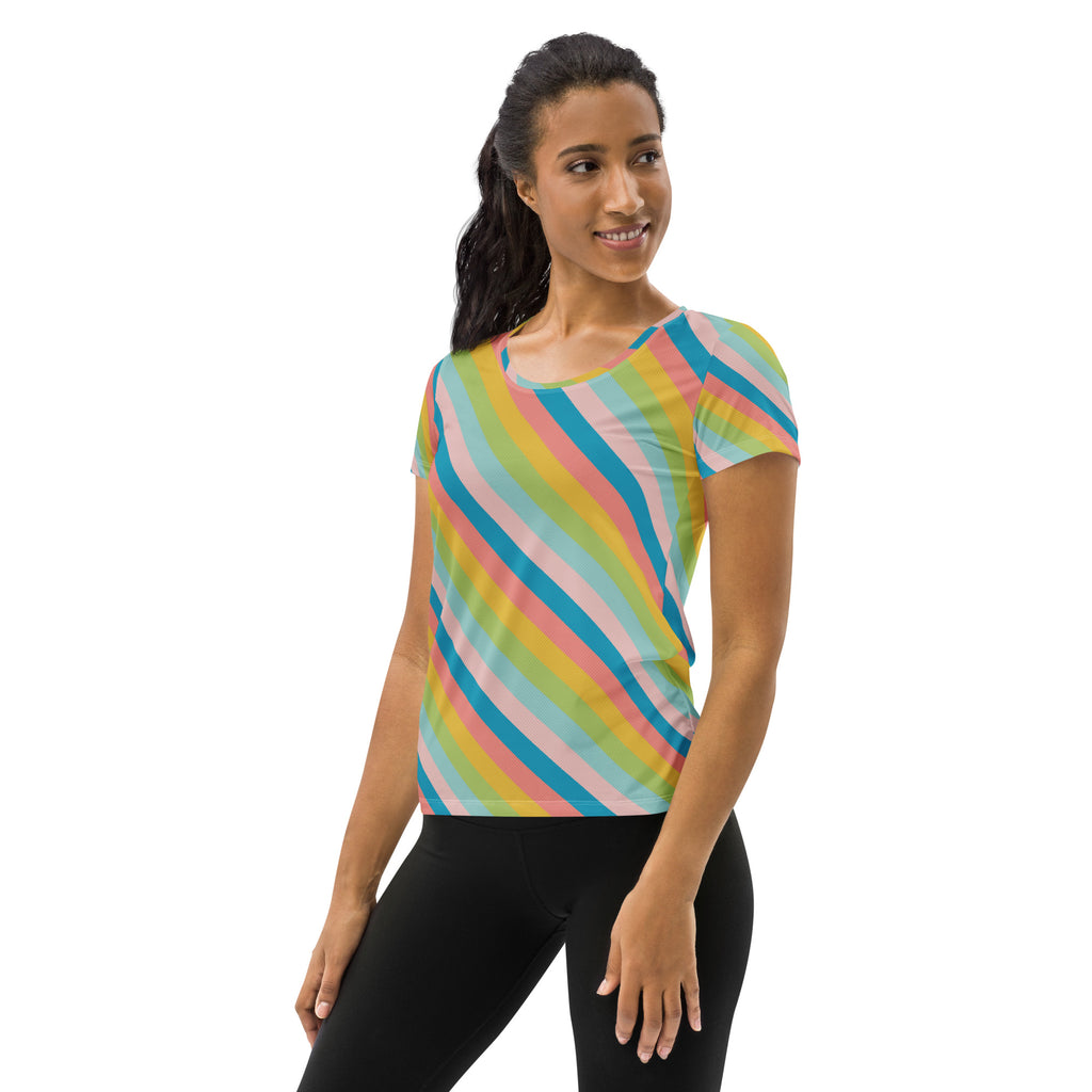 Women’s Colorful Diagonal Athletic T-Shirt - Lightweight Moisture Wicking Workout Top With UPF 50+