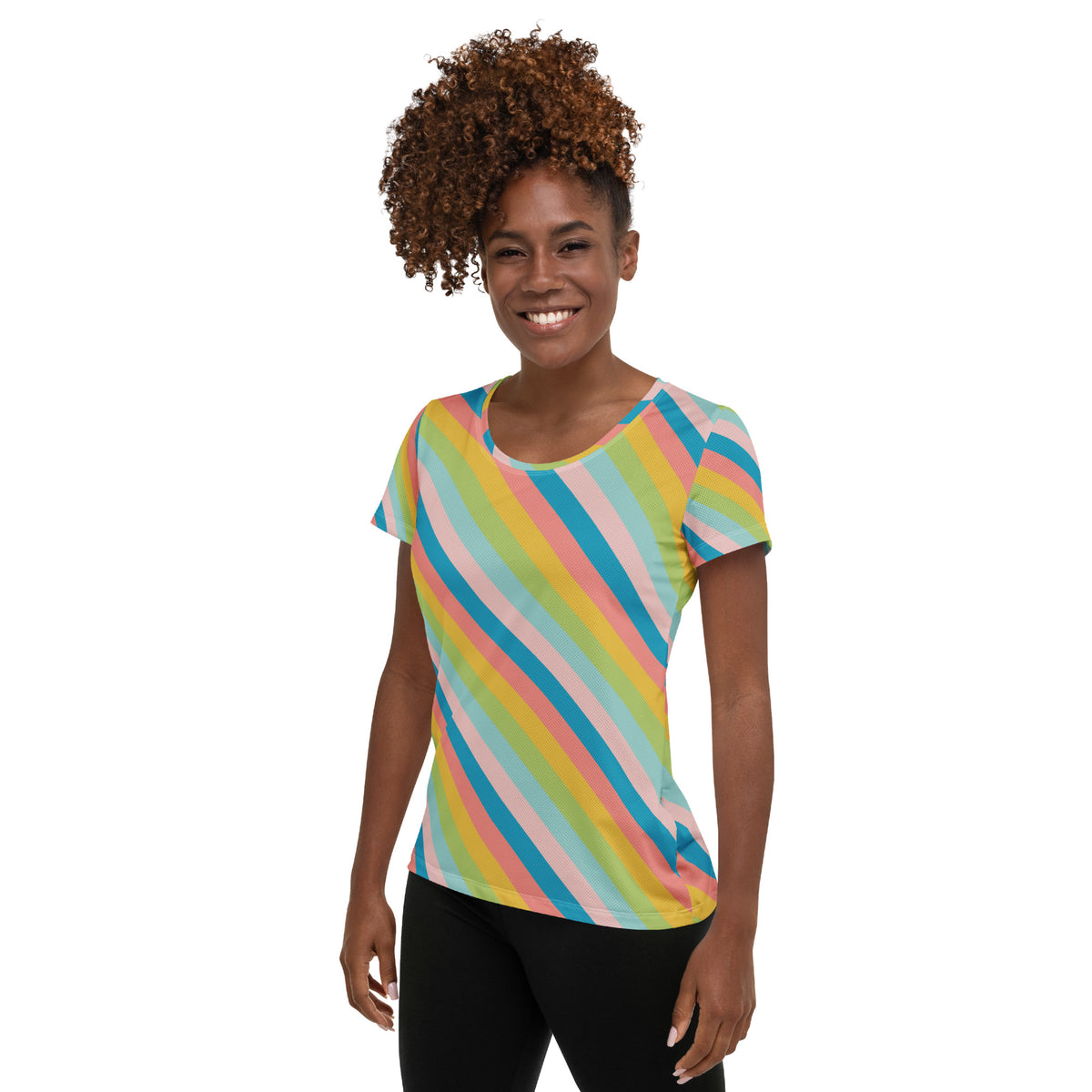 Women’s Colorful Diagonal Athletic T-Shirt - Lightweight Moisture Wicking Workout Top With UPF 50+