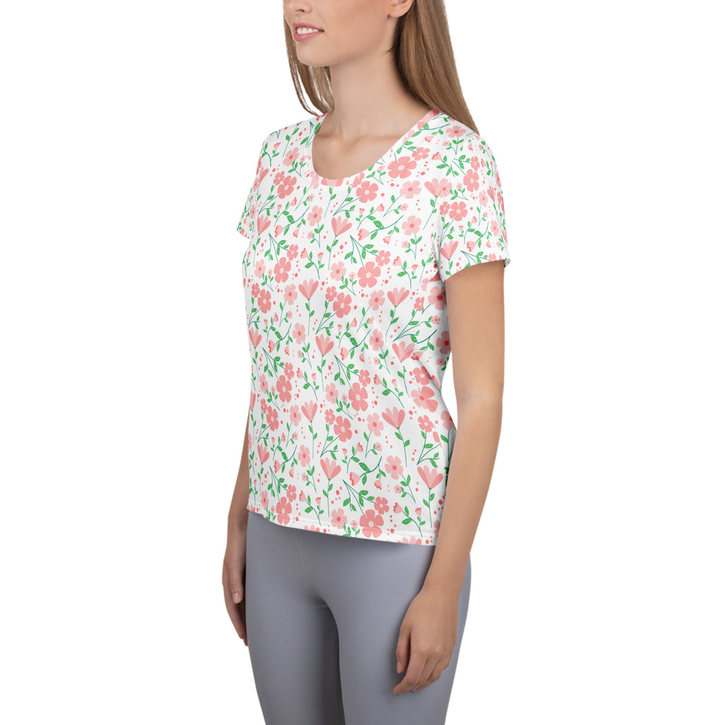 Women’s Spring Flower Athletic T-Shirt - Lightweight Moisture Wicking Workout Top With UPF 50+