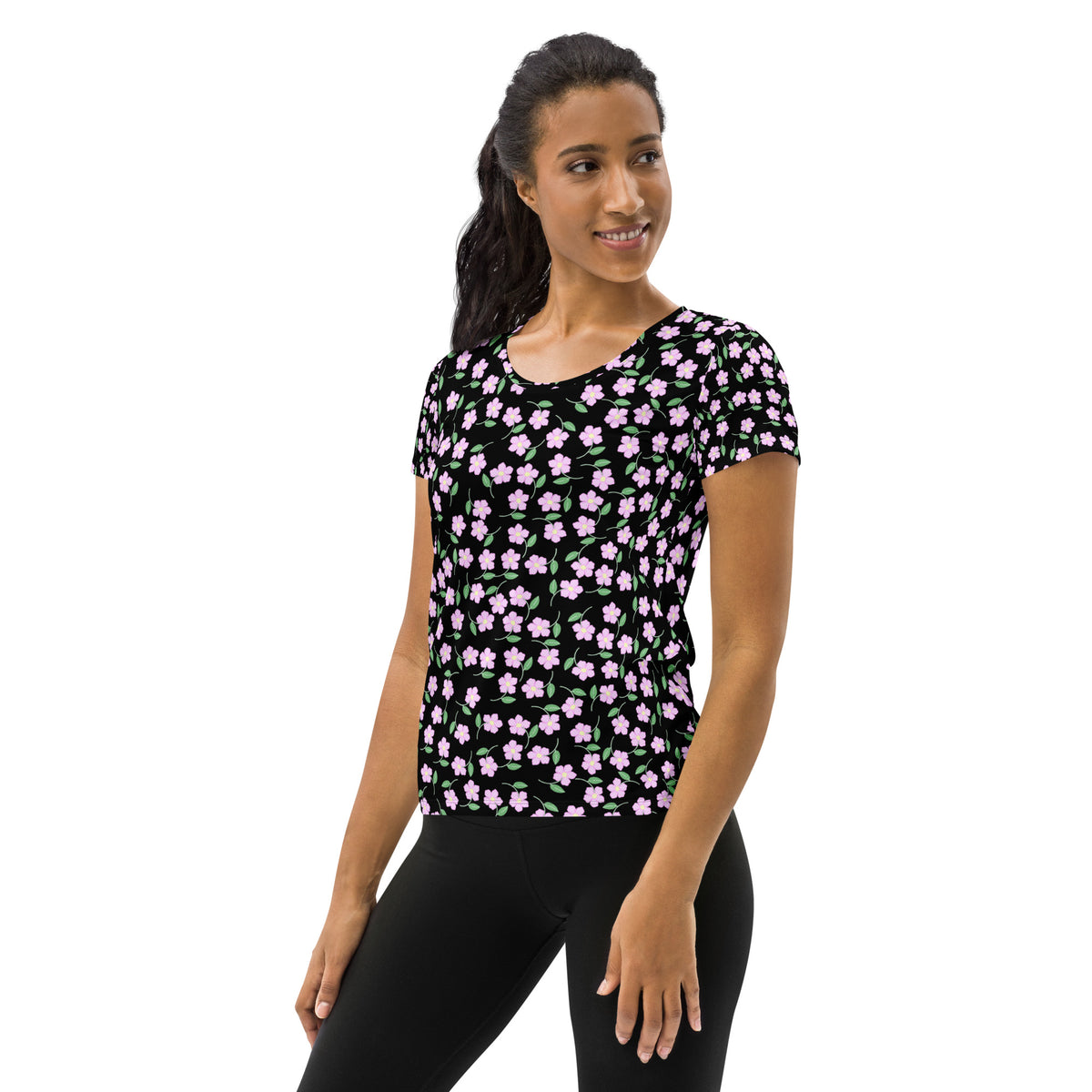 Women’s Ditsy Flower Athletic T-Shirt - Lightweight Moisture Wicking Workout Top With UPF 50+