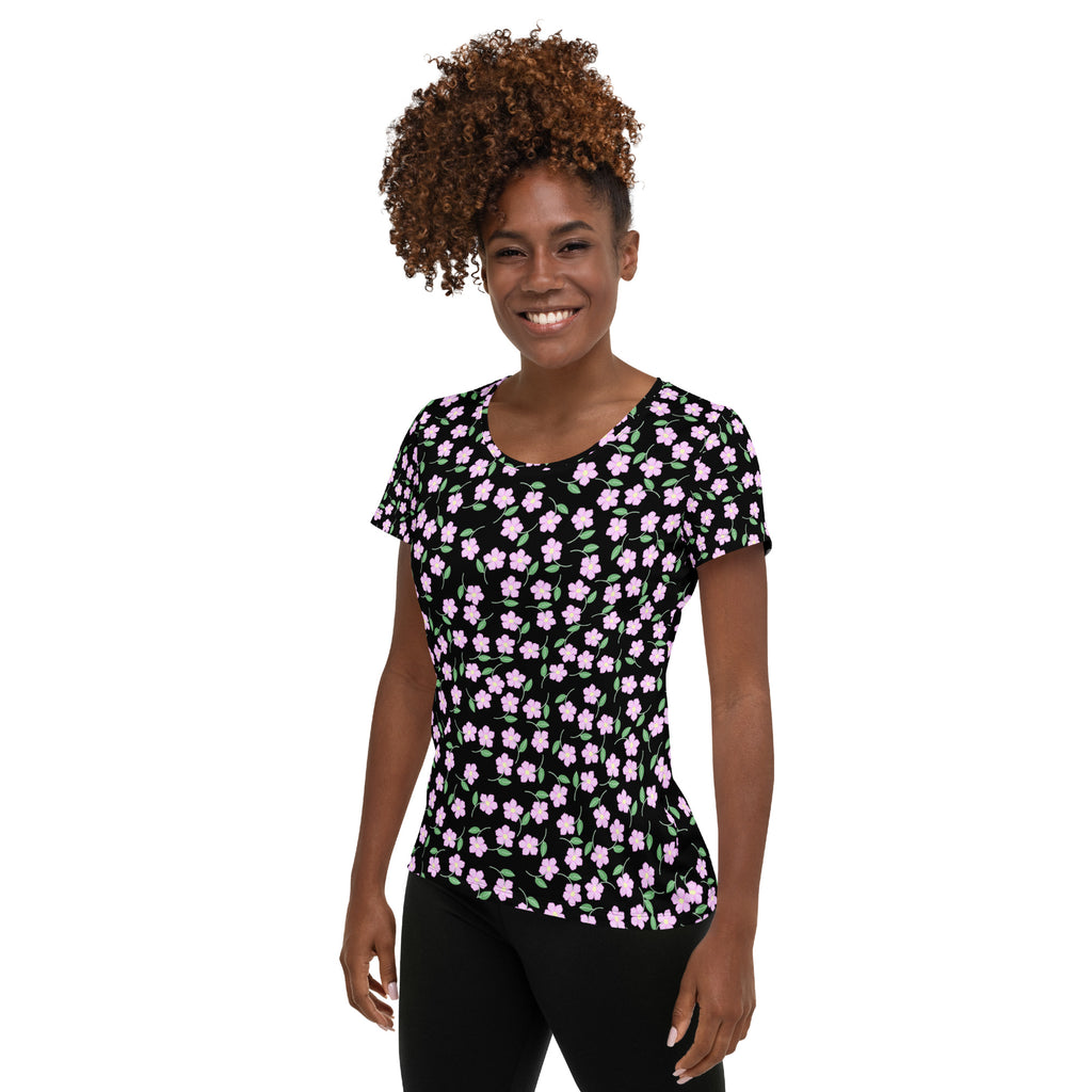 Women’s Ditsy Flower Athletic T-Shirt - Lightweight Moisture Wicking Workout Top With UPF 50+