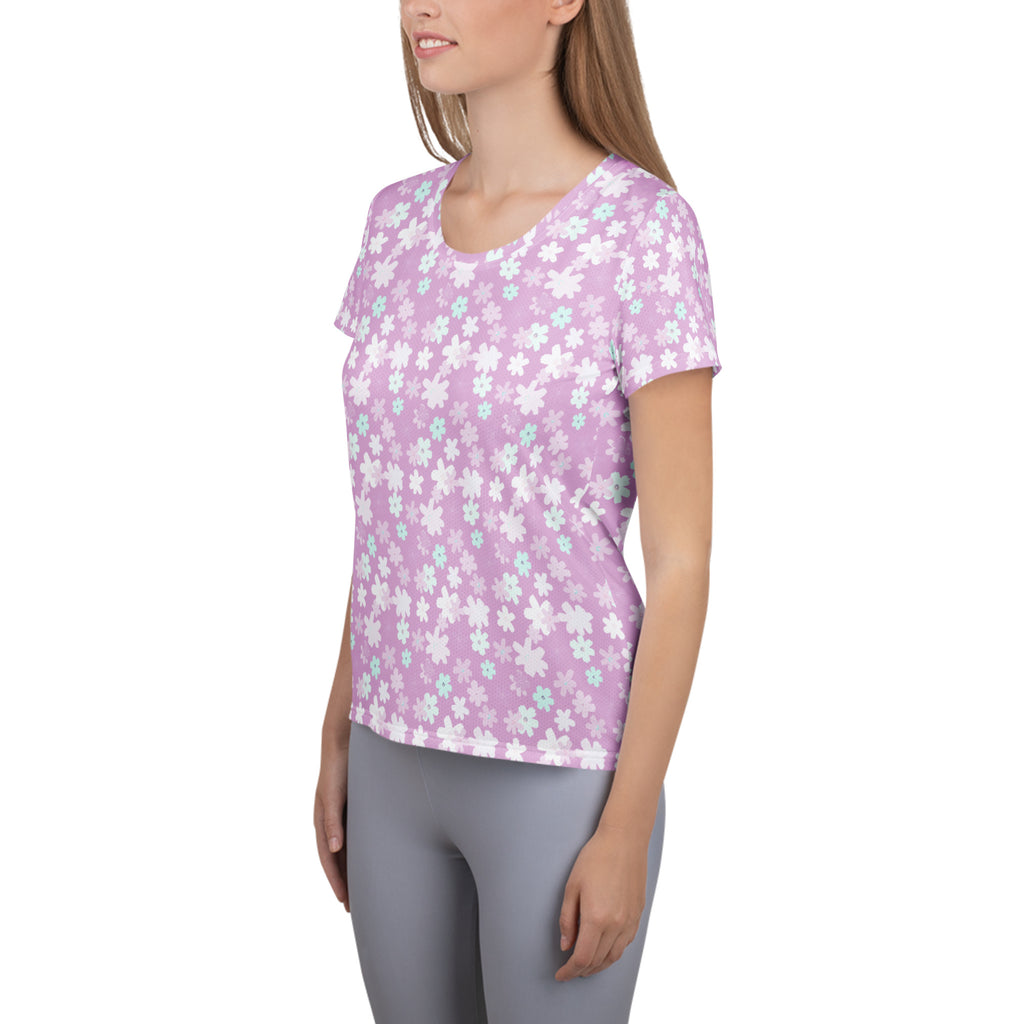 Women’s Lavender Floral Athletic T-Shirt - Lightweight Moisture Wicking Workout Top With UPF 50+