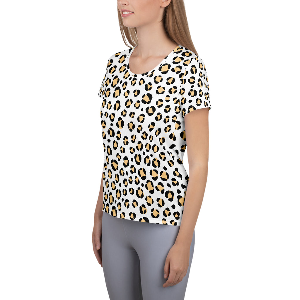 Women’s Yellow Leopard Print Athletic T-Shirt - Lightweight Moisture Wicking Workout Top With UPF 50+