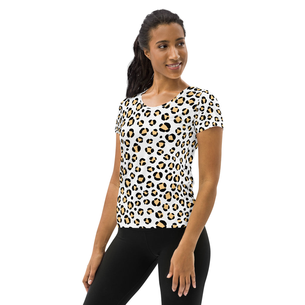Women’s Yellow Leopard Print Athletic T-Shirt - Lightweight Moisture Wicking Workout Top With UPF 50+