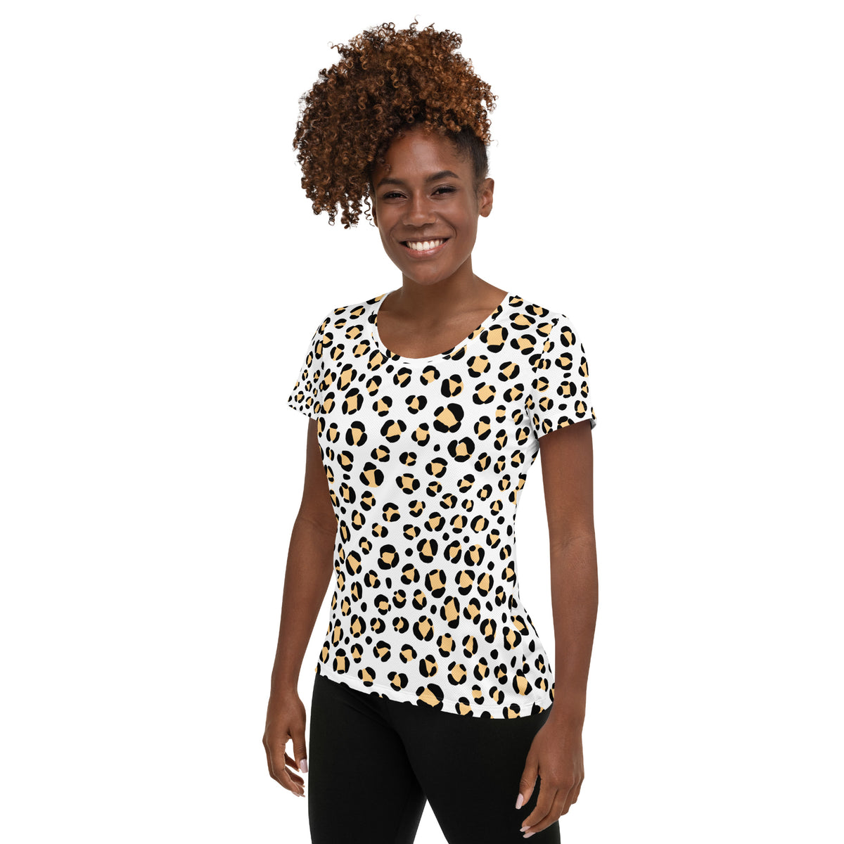 Women’s Yellow Leopard Print Athletic T-Shirt - Lightweight Moisture Wicking Workout Top With UPF 50+