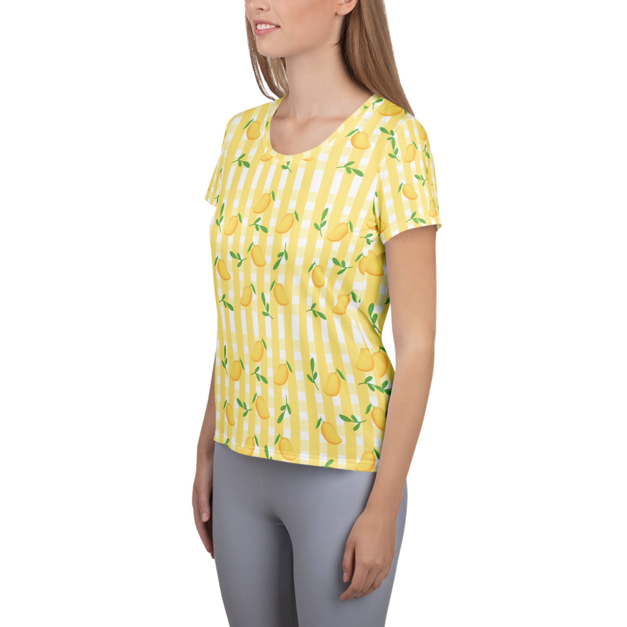 Women’s Mango Gingham Athletic T-Shirt - Lightweight Moisture Wicking Workout Top With UPF 50+