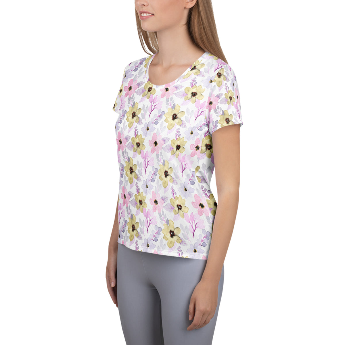 Women’s Pink Purple Botanical Athletic T-Shirt - Lightweight Moisture Wicking Workout Top With UPF 50+