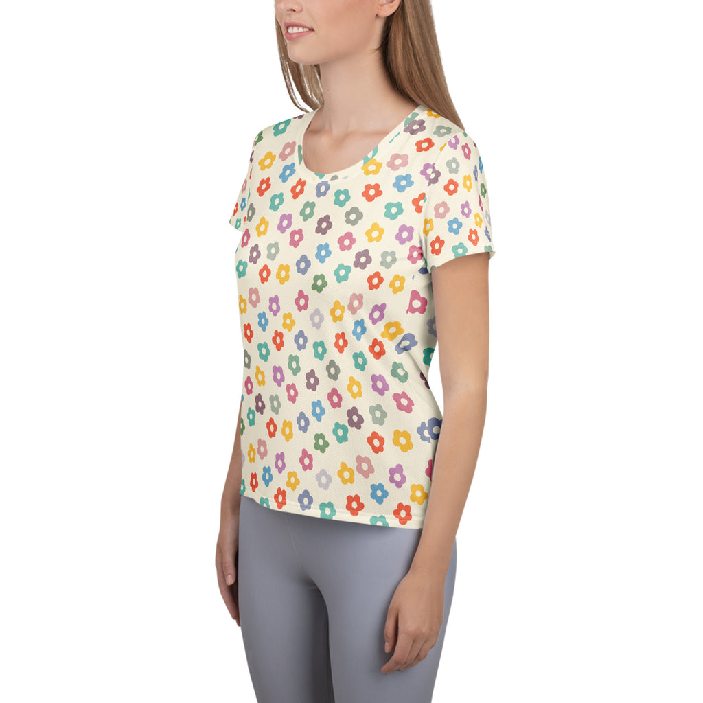 Women’s Colorful Daisy Athletic T-Shirt - Lightweight Moisture Wicking Workout Top With UPF 50+