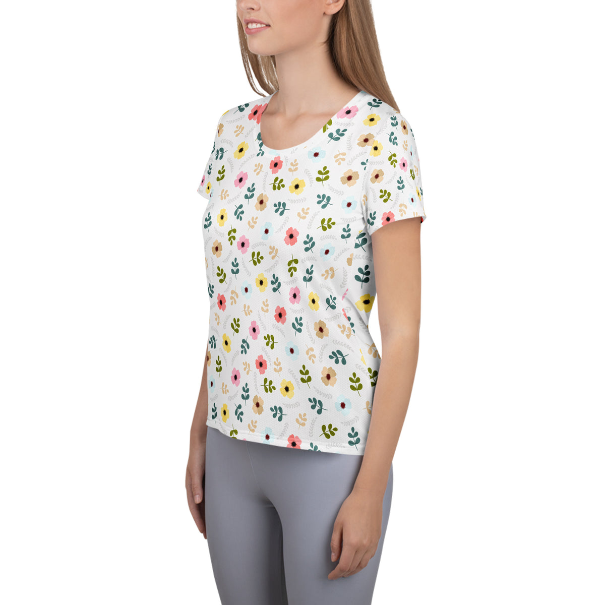 Women’s Colorful Botanical Floral Athletic T-Shirt - Lightweight Moisture Wicking Workout Top With UPF 50+