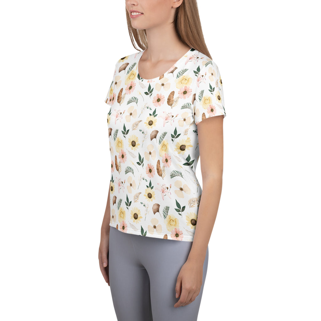 Women’s Soft Boho Wildflower Athletic T-Shirt - Lightweight Moisture Wicking Workout Top With UPF 50+