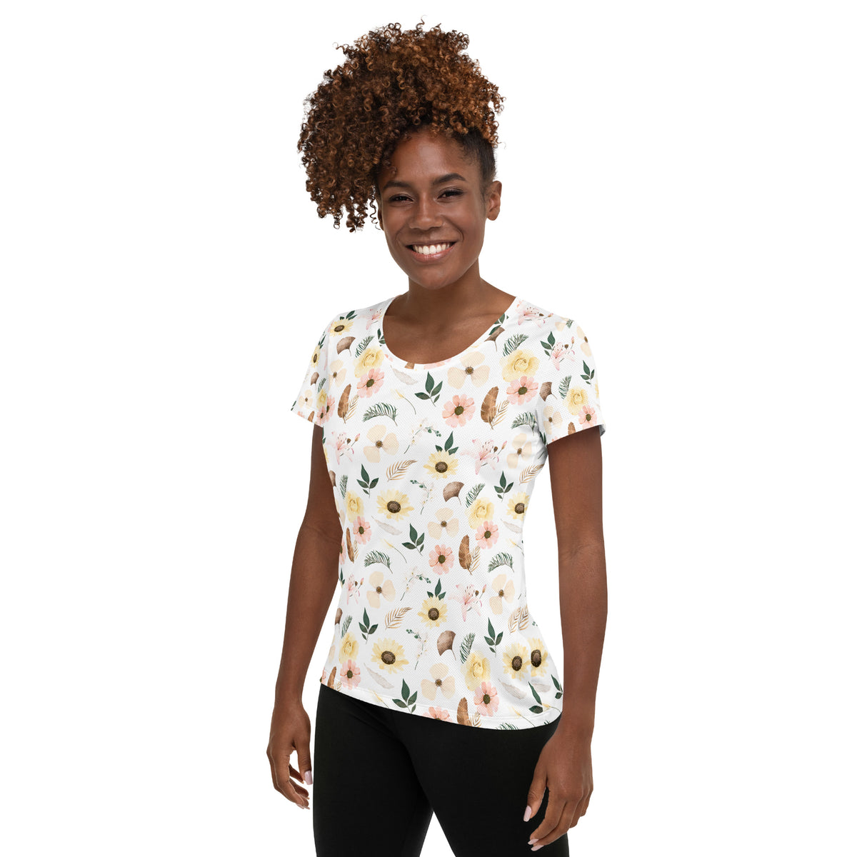 Women’s Soft Boho Wildflower Athletic T-Shirt - Lightweight Moisture Wicking Workout Top With UPF 50+