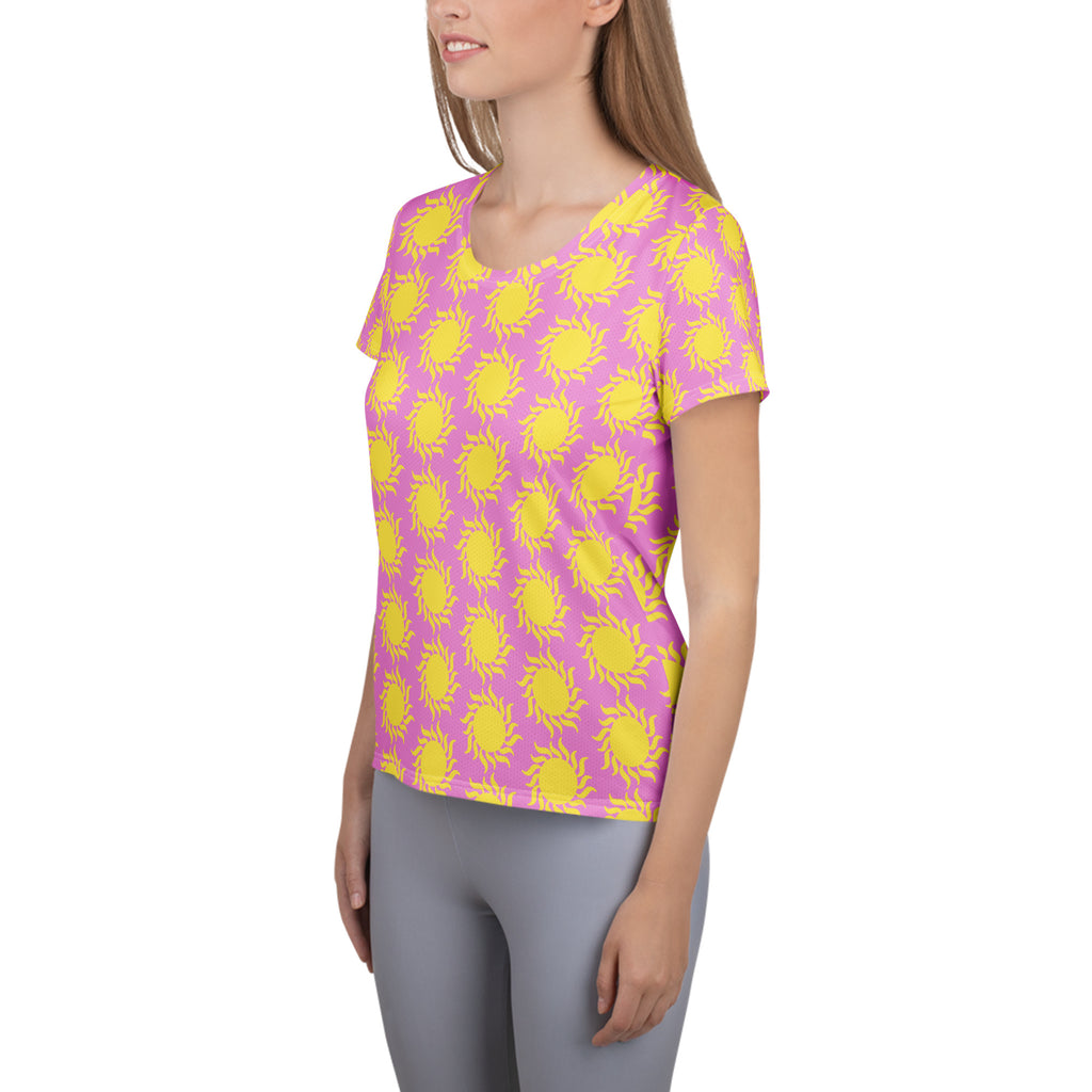 Women’s Pink Sun Athletic T-Shirt - Lightweight Moisture Wicking Workout Top With UPF 50+