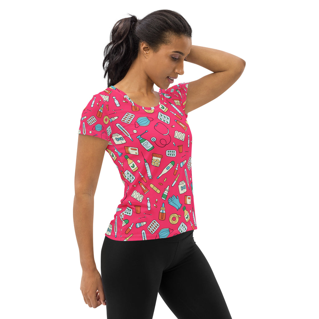 Women’s Nurse Themed Performance Athletic T-Shirt - Lightweight Moisture Wicking Workout Top with UPF 50+