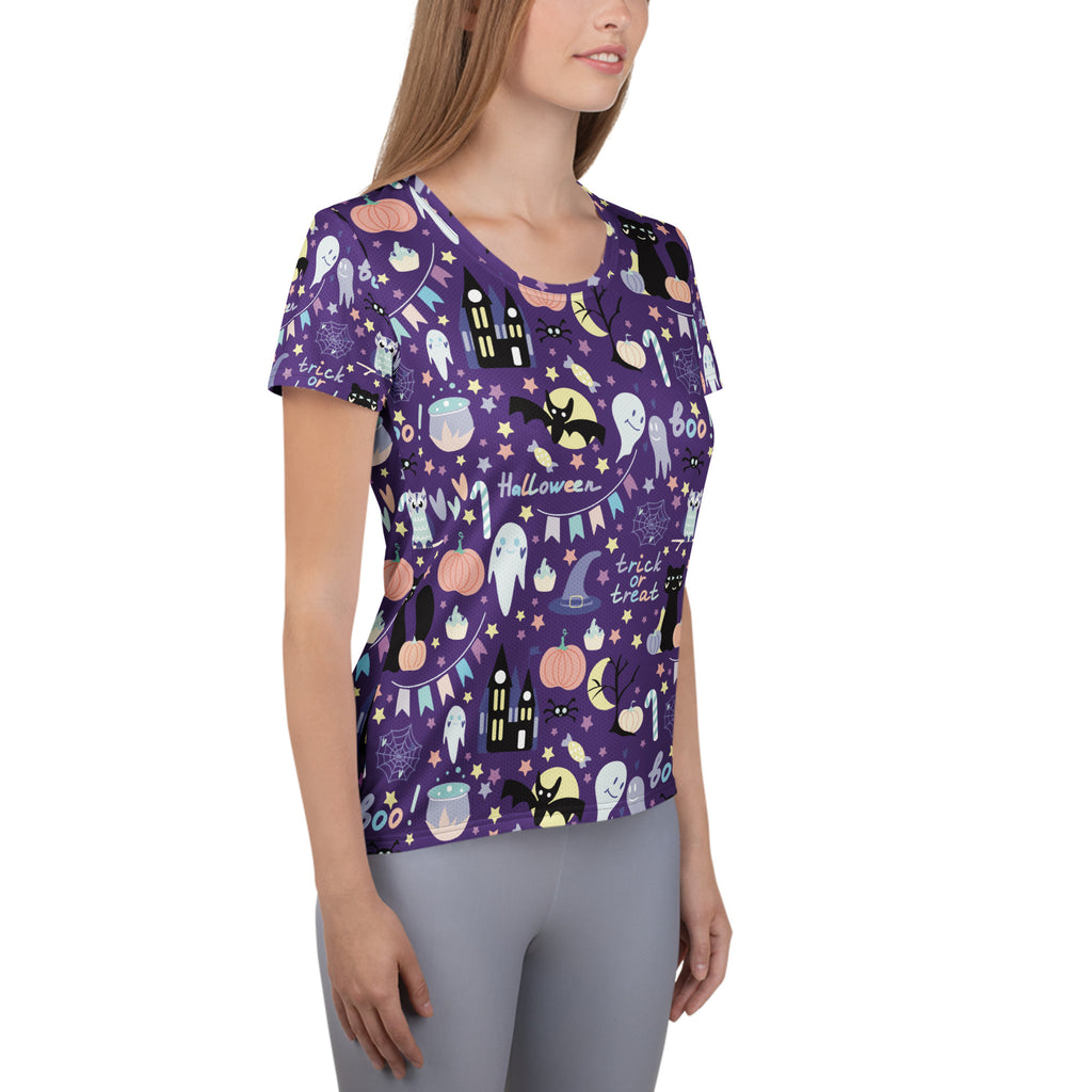 Women’s Spooky Halloween Performance Athletic T-Shirt - Lightweight Moisture Wicking Workout Top with UPF 50+