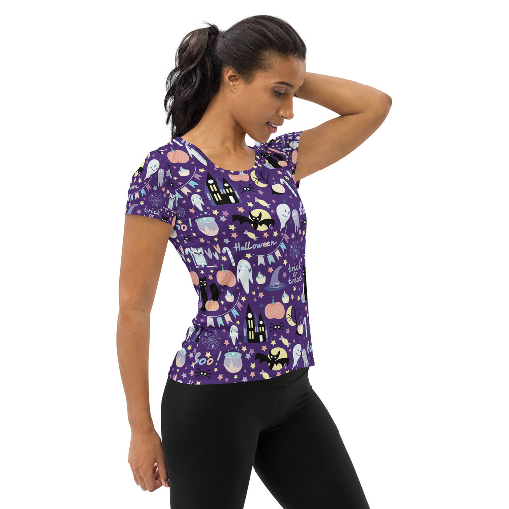 Women’s Spooky Halloween Performance Athletic T-Shirt - Lightweight Moisture Wicking Workout Top with UPF 50+