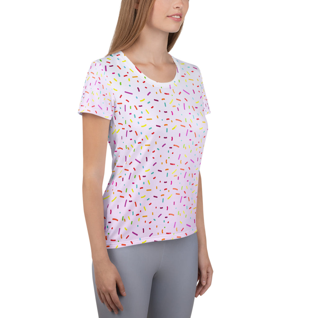 Women’s Colorful Sprinkles Performance Athletic T-Shirt - Lightweight Moisture Wicking Workout Top with UPF 50+