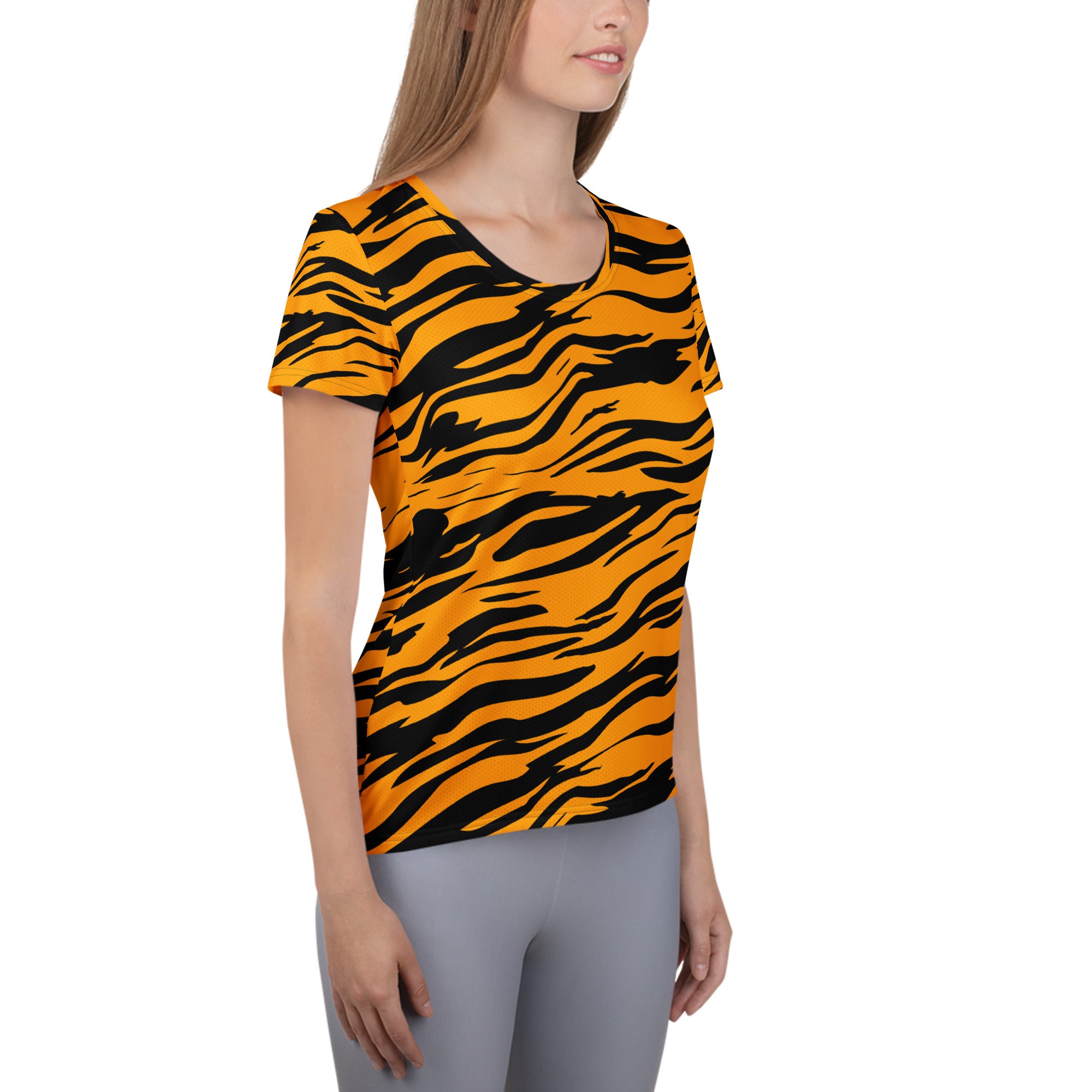 Women’s Tiger Stripe Performance Athletic T-Shirt - Lightweight Moisture Wicking Workout Top with UPF 50+
