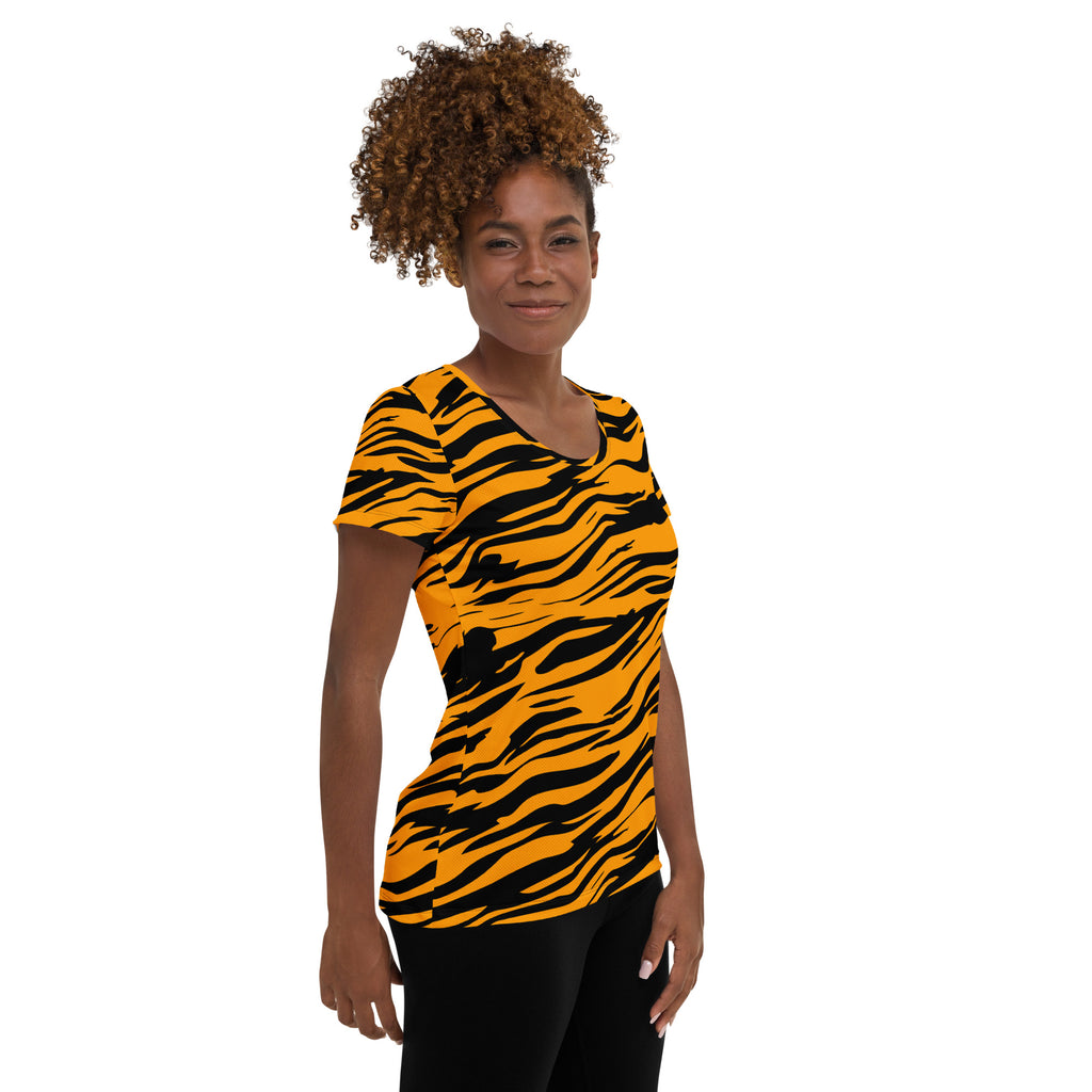 Women’s Tiger Stripe Performance Athletic T-Shirt - Lightweight Moisture Wicking Workout Top with UPF 50+