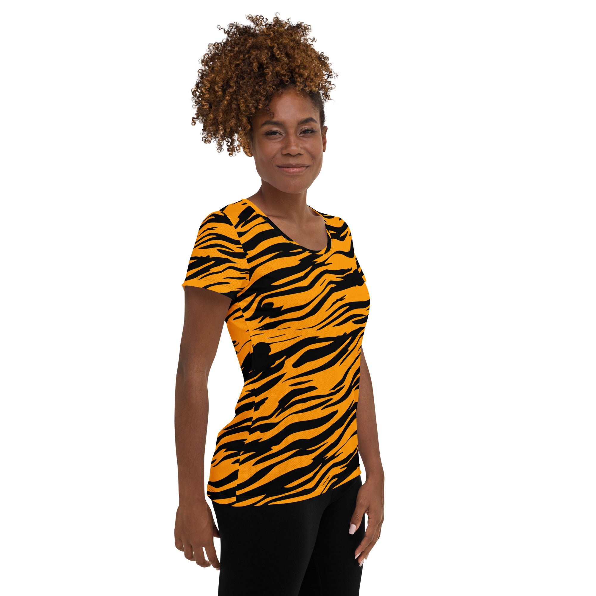 Women’s Tiger Stripe Performance Athletic T-Shirt - Lightweight Moisture Wicking Workout Top with UPF 50+