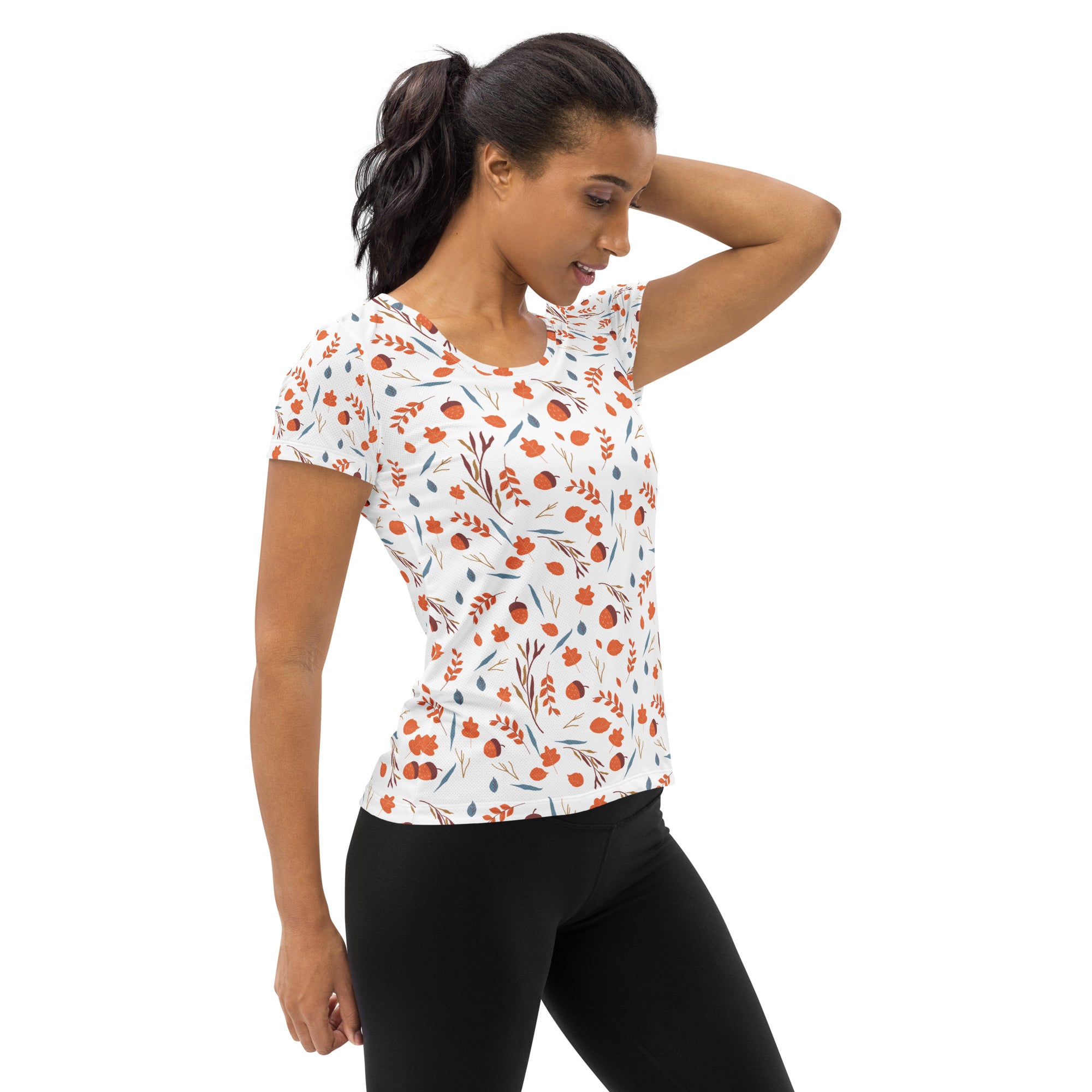 Women’s Fall Leaves & Acorns Performance Athletic T-Shirt - Lightweight Moisture Wicking Workout Top with UPF 50+