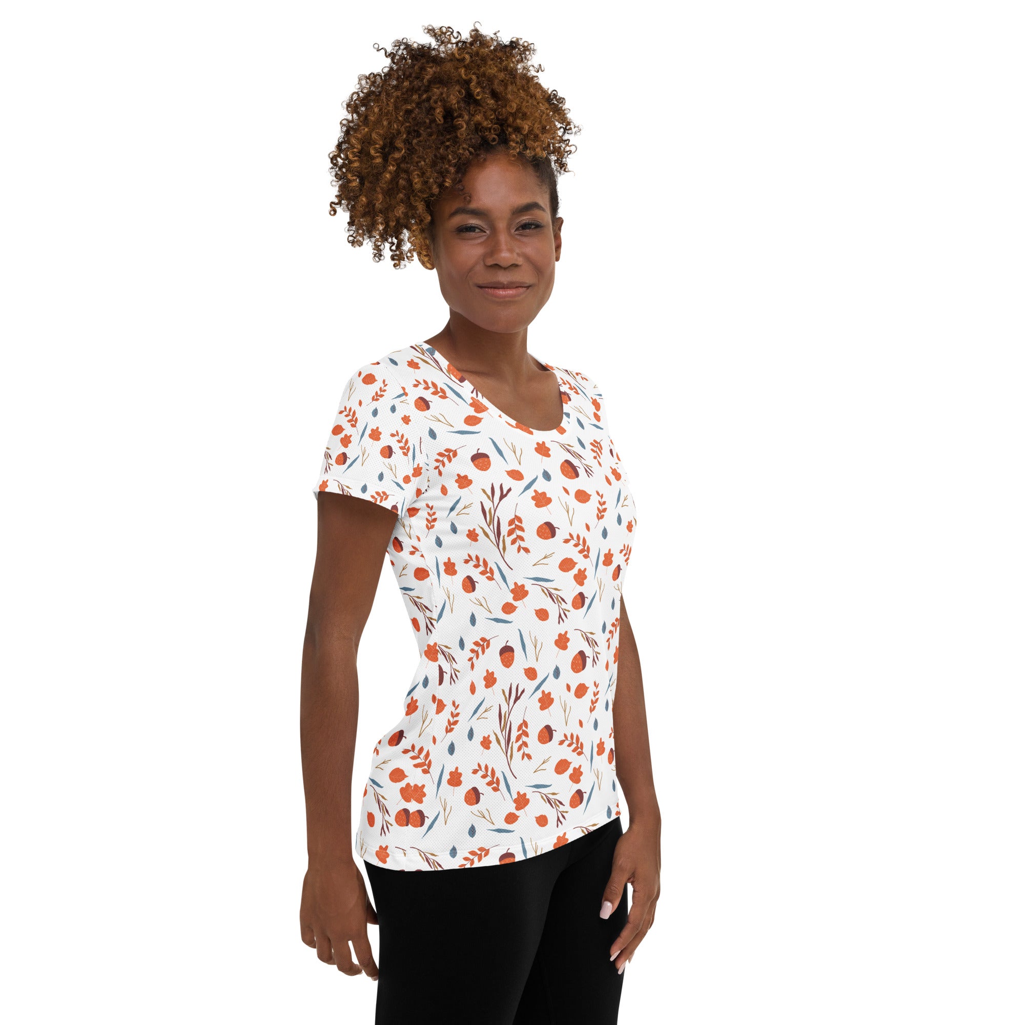Women’s Fall Leaves & Acorns Performance Athletic T-Shirt - Lightweight Moisture Wicking Workout Top with UPF 50+