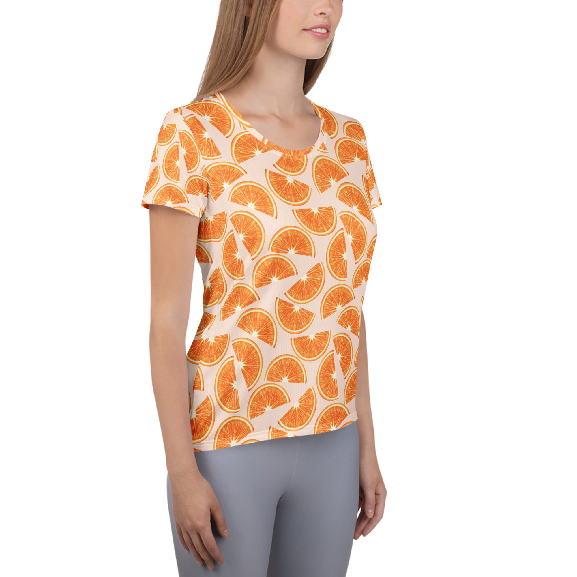 Women’s Orange Slice Performance Athletic T-Shirt - Lightweight Moisture Wicking Workout Top with UPF 50+