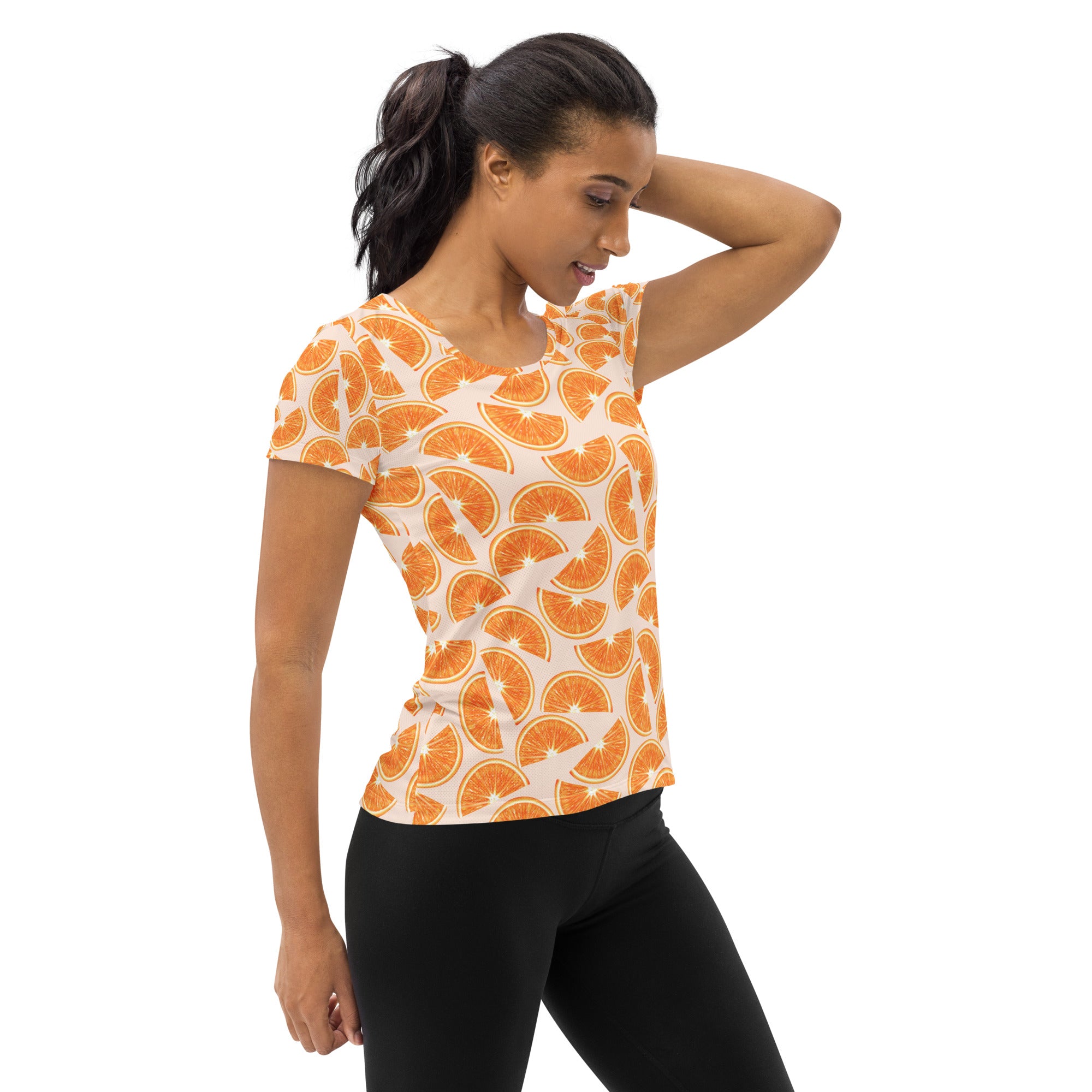 Women’s Orange Slice Performance Athletic T-Shirt - Lightweight Moisture Wicking Workout Top with UPF 50+