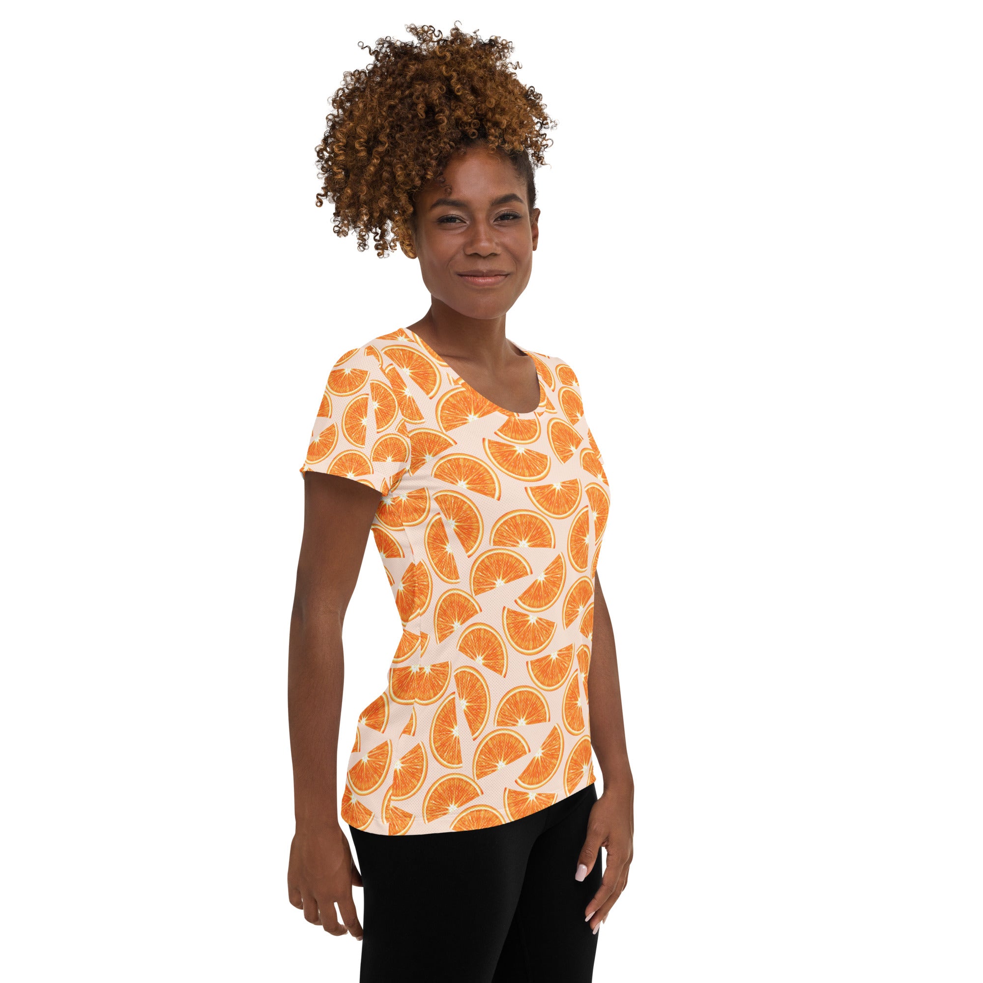 Women’s Orange Slice Performance Athletic T-Shirt - Lightweight Moisture Wicking Workout Top with UPF 50+