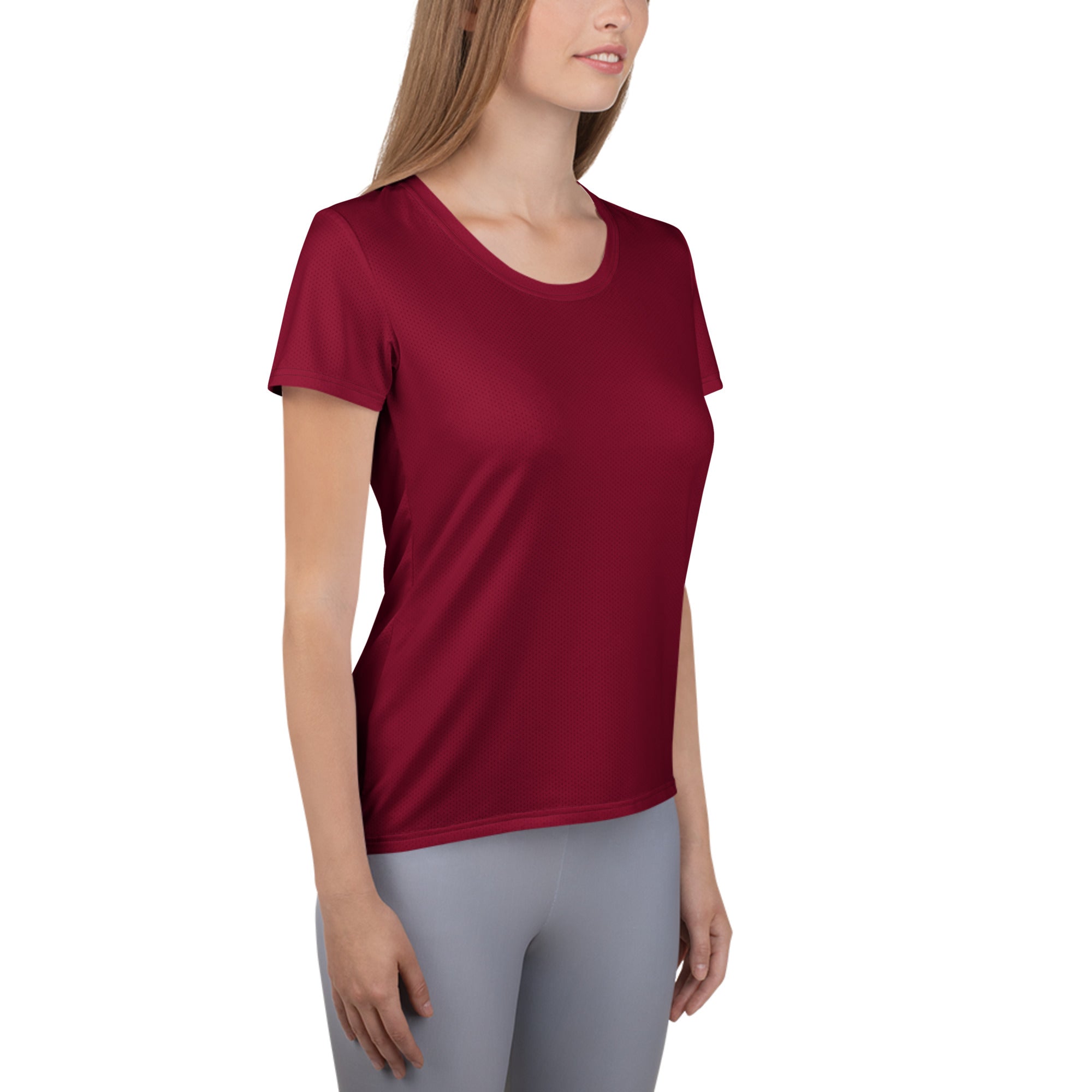 Women’s Dark Red Performance Athletic T-Shirt - Lightweight Moisture Wicking Workout Top with UPF 50+