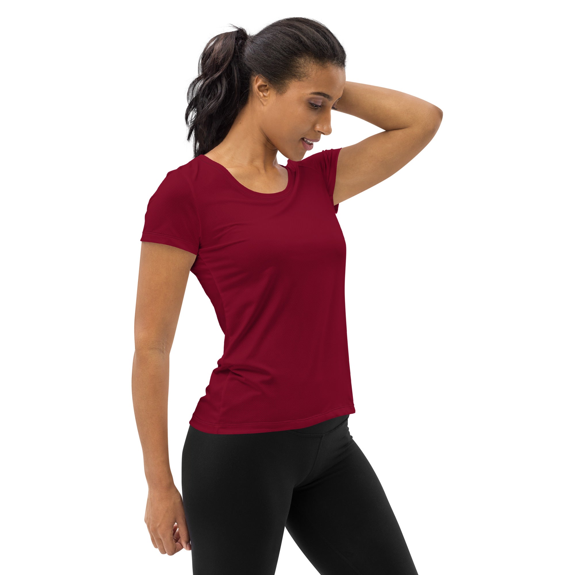 Women’s Dark Red Performance Athletic T-Shirt - Lightweight Moisture Wicking Workout Top with UPF 50+