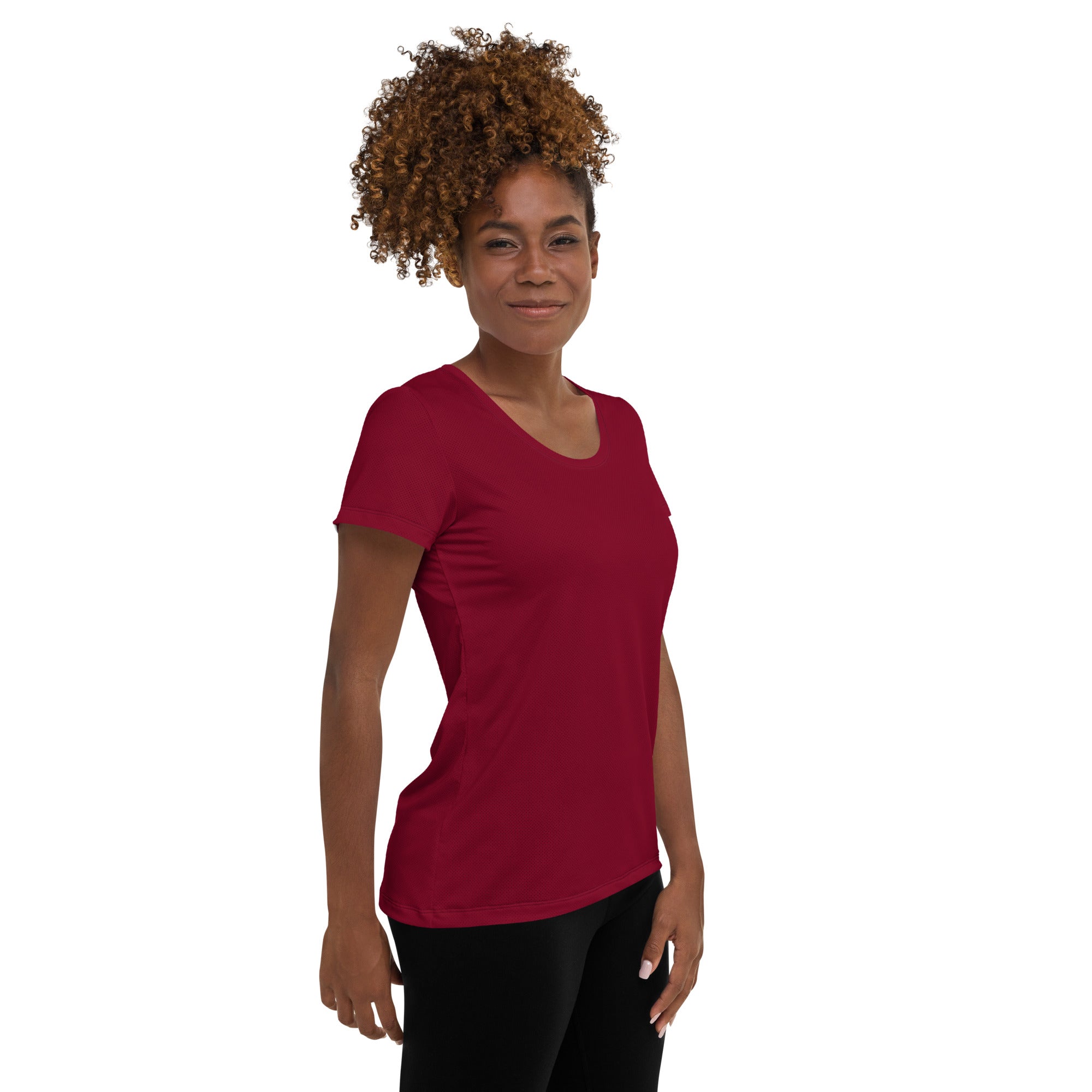 Women’s Dark Red Performance Athletic T-Shirt - Lightweight Moisture Wicking Workout Top with UPF 50+