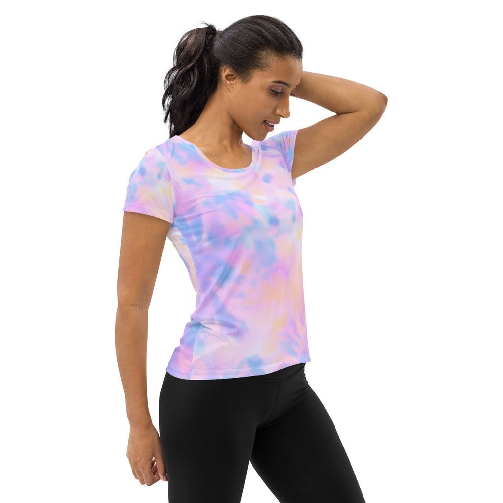 Women’s Pastel Watercolor Tie Dye Performance Athletic T-Shirt - Lightweight Moisture Wicking Workout Top with UPF 50+