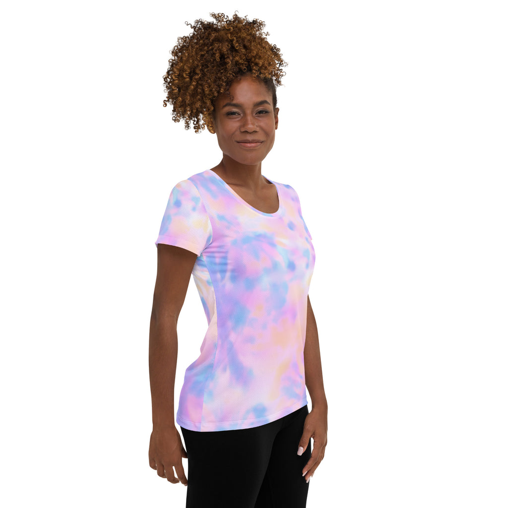 Women’s Pastel Watercolor Tie Dye Performance Athletic T-Shirt - Lightweight Moisture Wicking Workout Top with UPF 50+