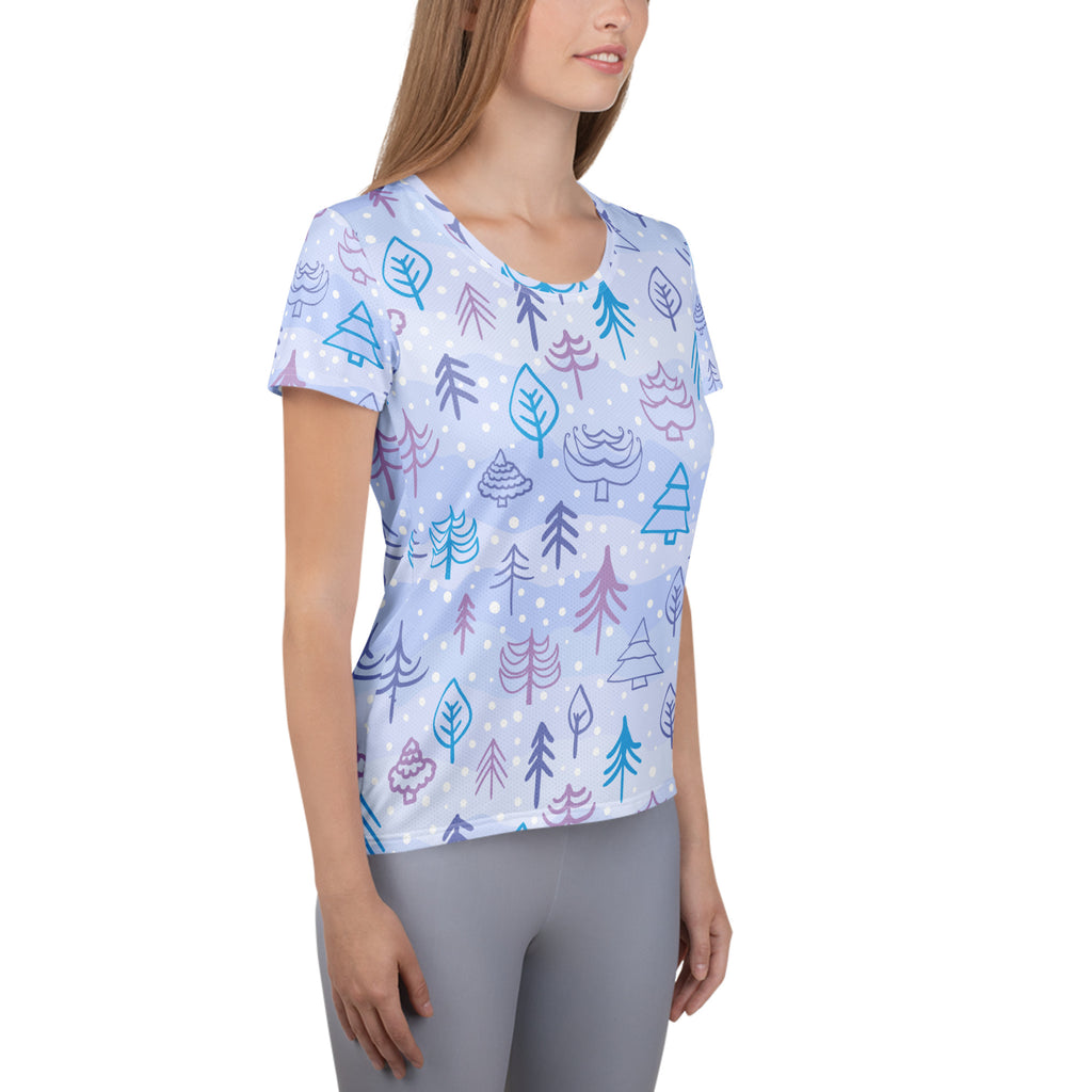 Women’s Winter Forest Performance Athletic T-Shirt - Lightweight Moisture Wicking Workout Top with UPF 50+