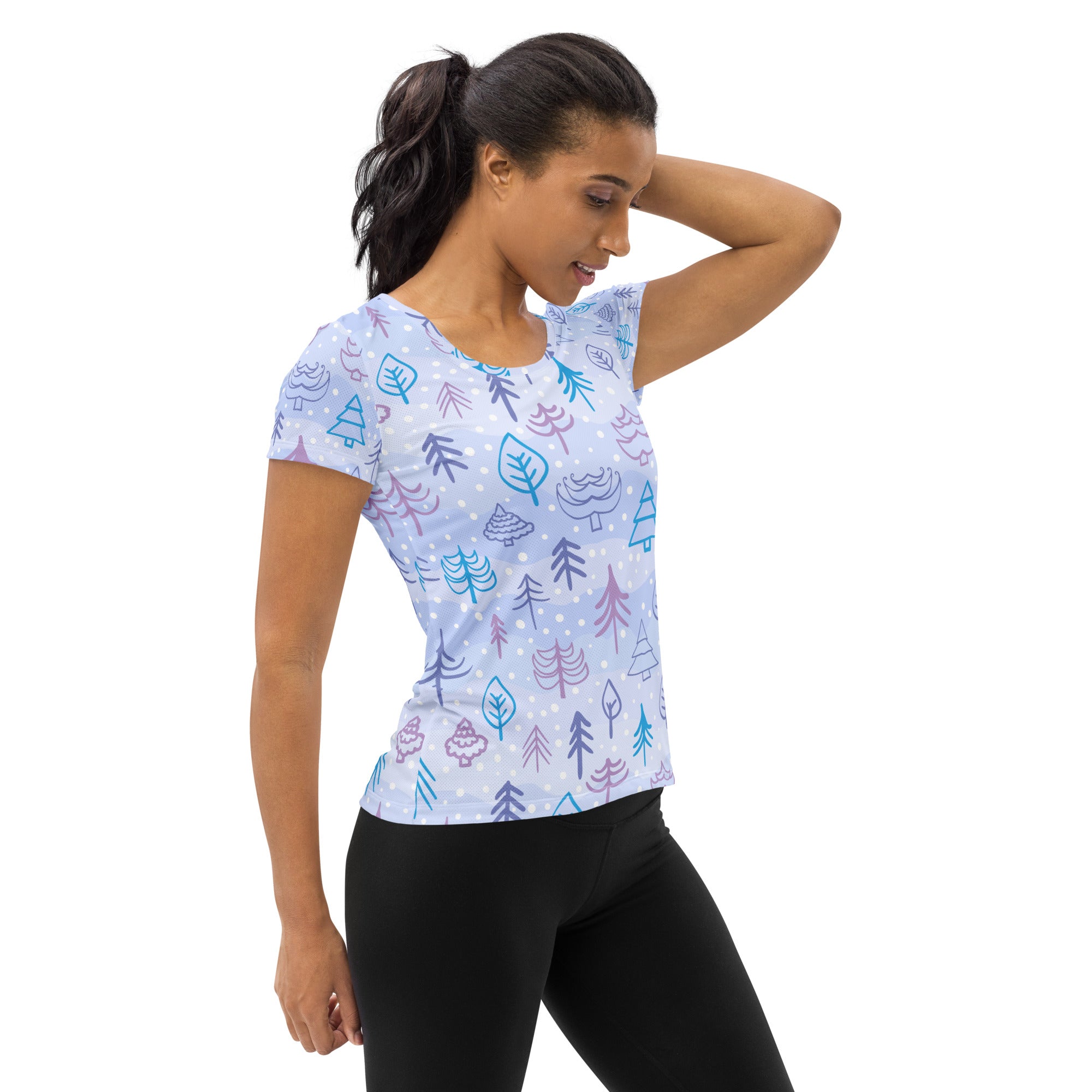 Women’s Winter Forest Performance Athletic T-Shirt - Lightweight Moisture Wicking Workout Top with UPF 50+