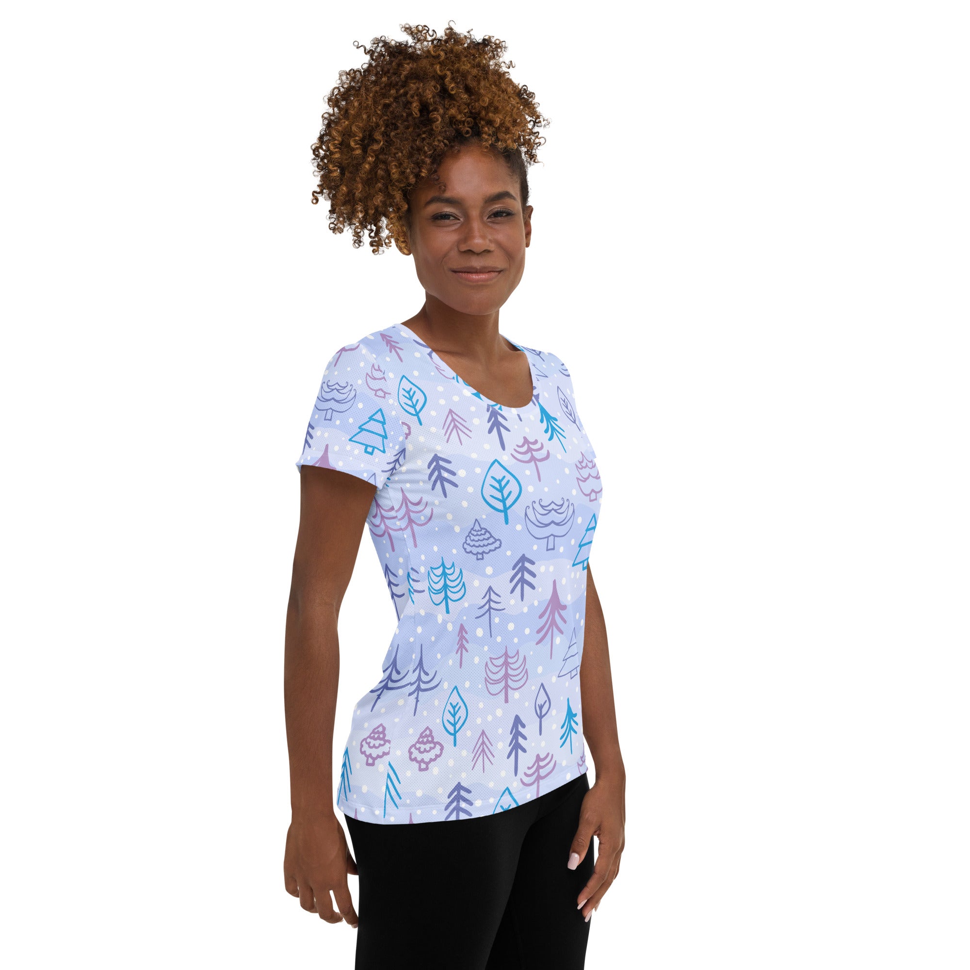 Women’s Winter Forest Performance Athletic T-Shirt - Lightweight Moisture Wicking Workout Top with UPF 50+