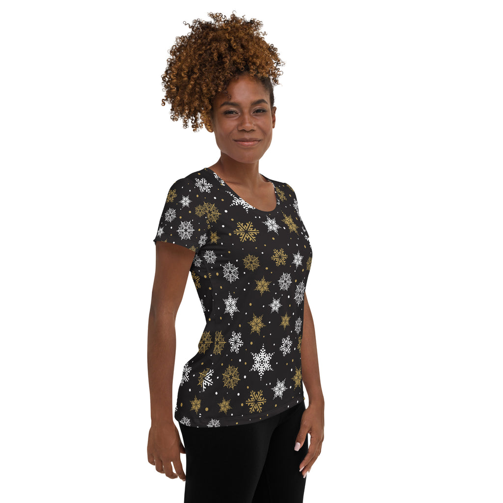Women’s Gold Snowflake Performance Athletic T-Shirt - Lightweight Moisture Wicking Workout Top with UPF 50+