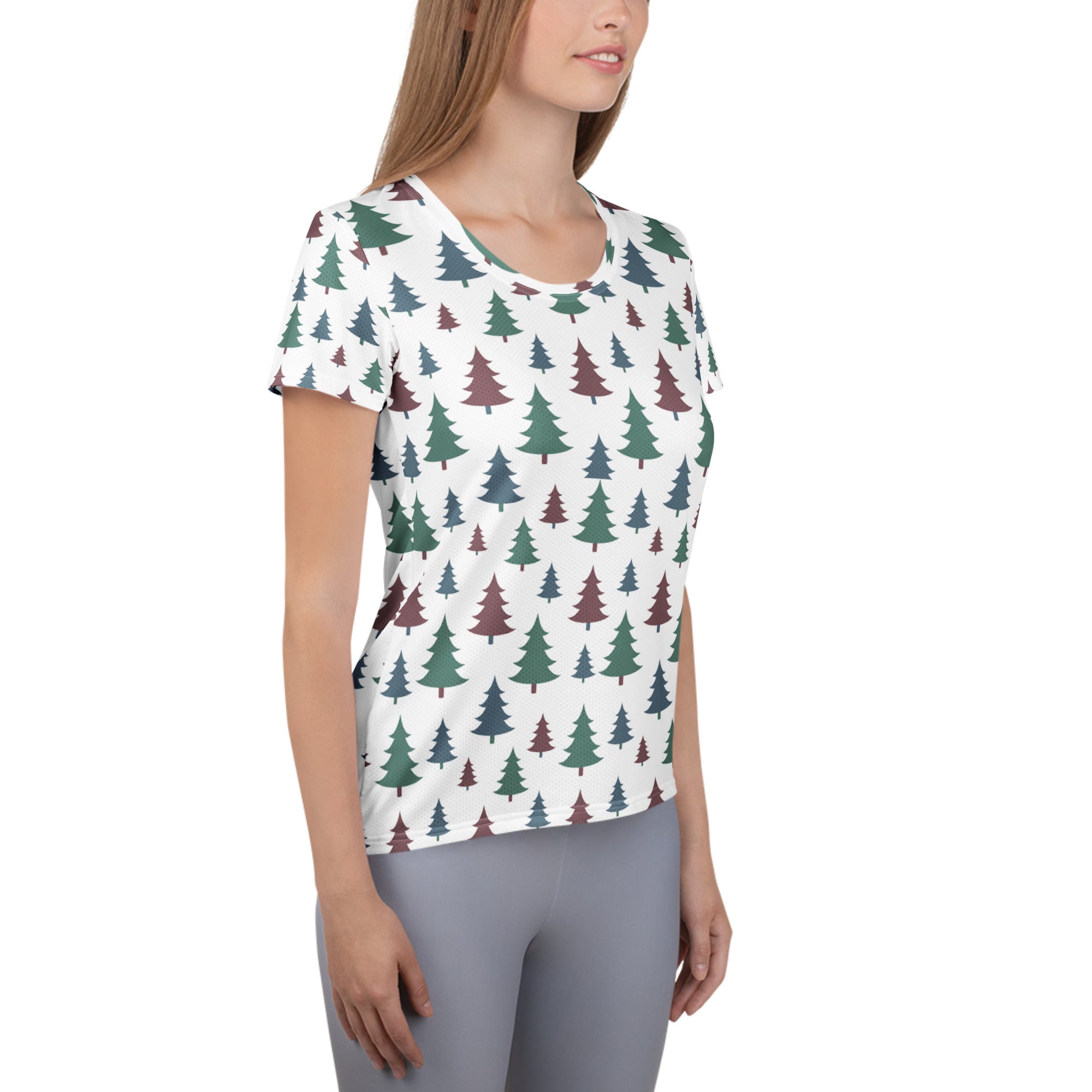 Women’s Christmas Tree Performance Athletic T-Shirt - Lightweight Moisture Wicking Workout Top with UPF 50+