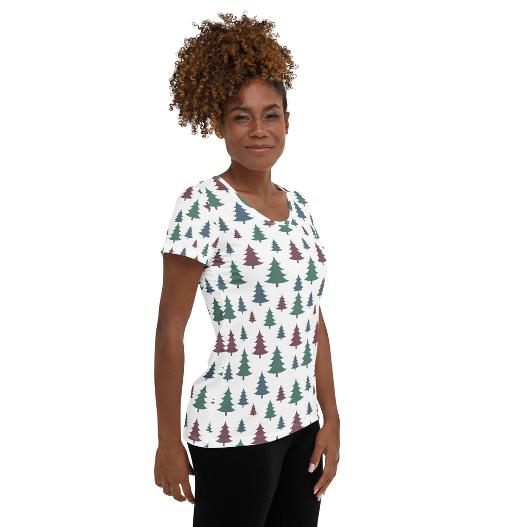Women’s Christmas Tree Performance Athletic T-Shirt - Lightweight Moisture Wicking Workout Top with UPF 50+