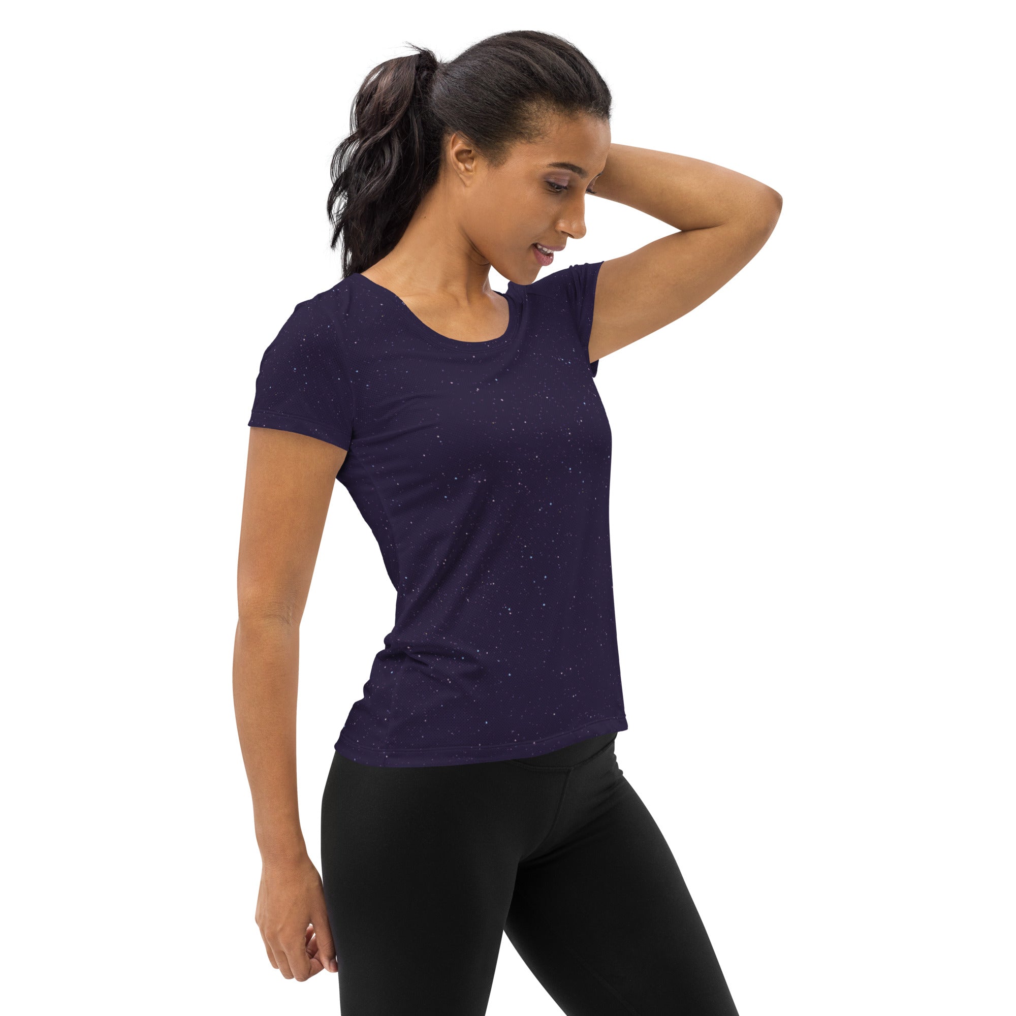 Women’s Purple Galaxy Performance Athletic T-Shirt - Lightweight Moisture Wicking Workout Top with UPF 50+
