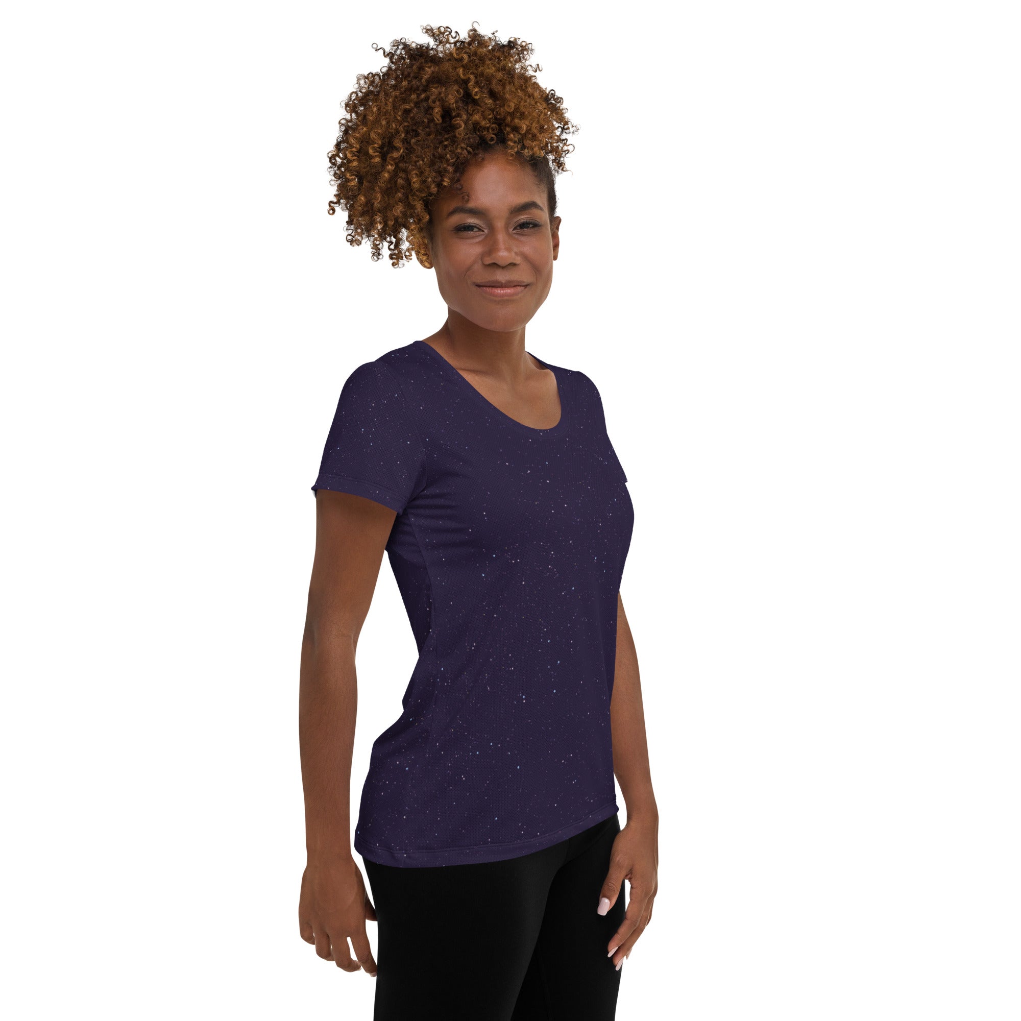 Women’s Purple Galaxy Performance Athletic T-Shirt - Lightweight Moisture Wicking Workout Top with UPF 50+