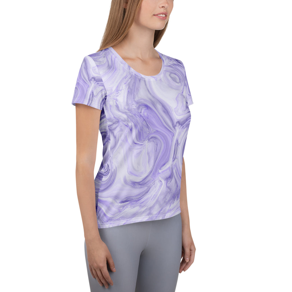 Women’s Lavender Marble Performance Athletic T-Shirt - Lightweight Moisture Wicking Workout Top with UPF 50+